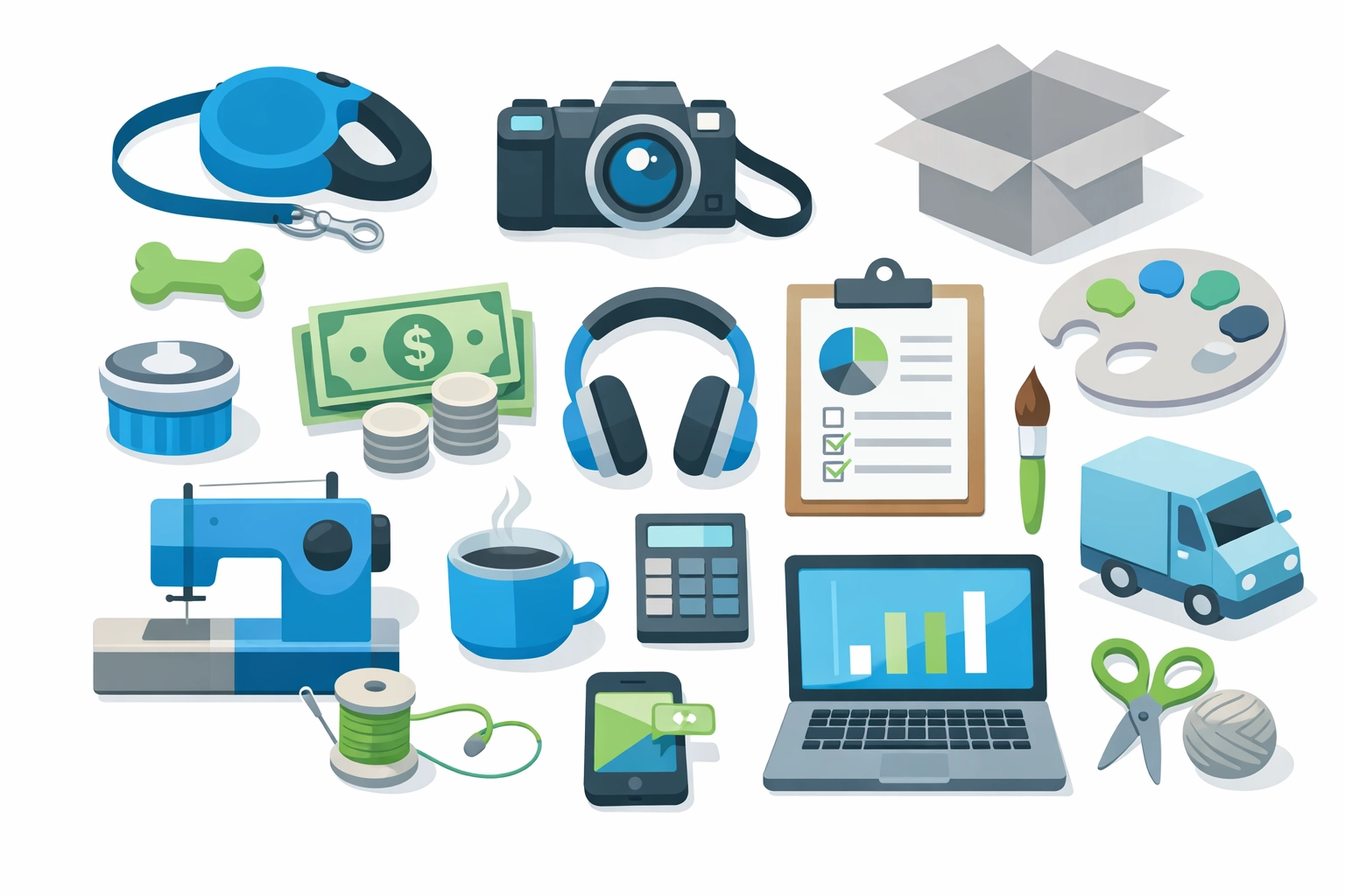 Icons representing diverse side hustle income sources requiring tax reporting on Schedule C.