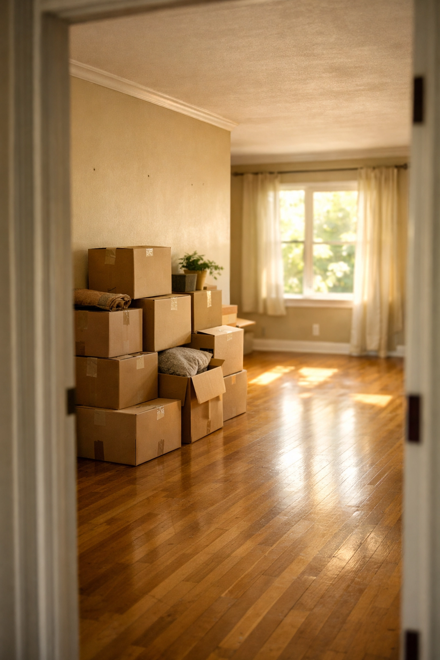 Empty Nashville living room with packed moving boxes ready for fast relocation sale