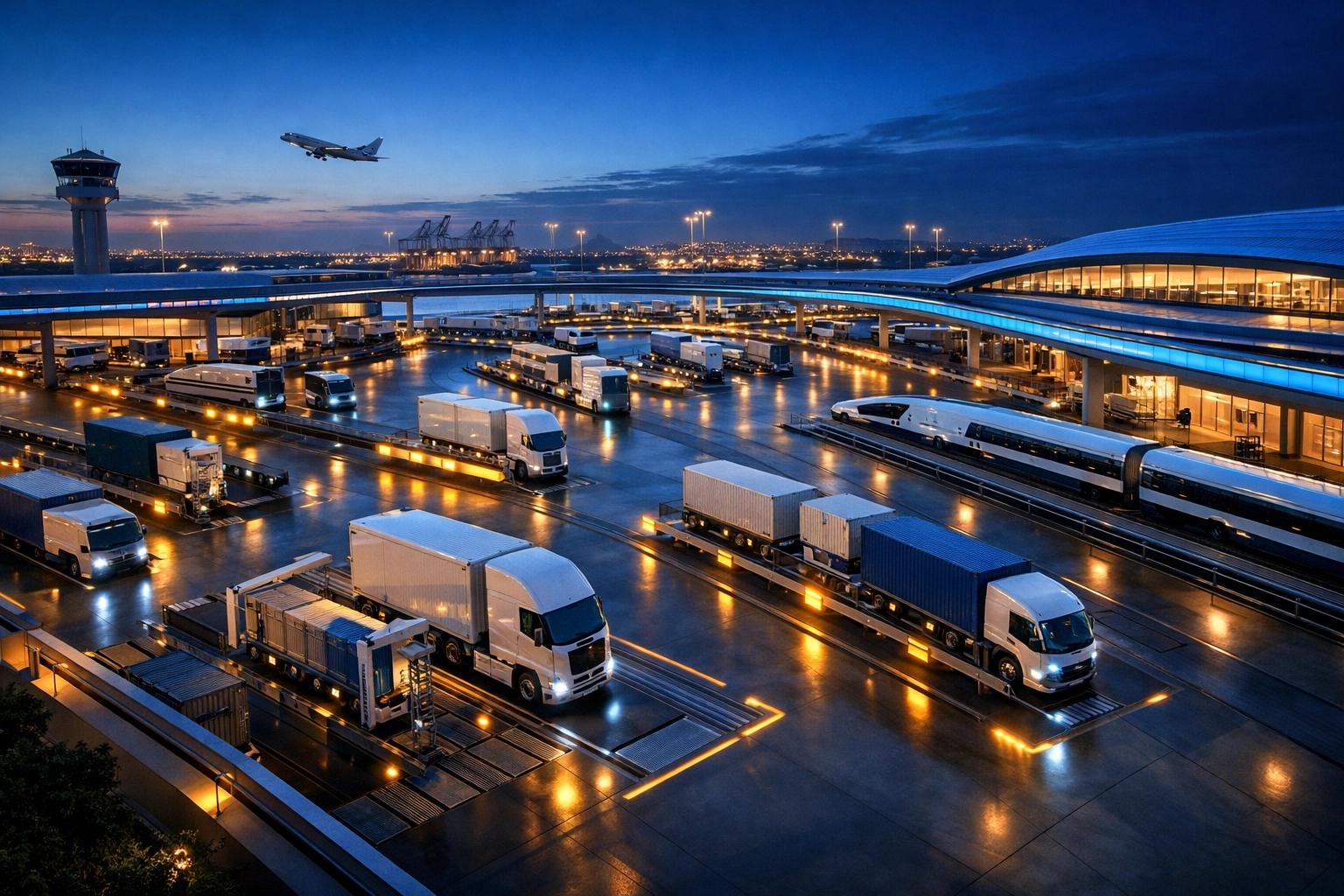 Modern high-tech logistics terminal representing global cross-sector media innovation.