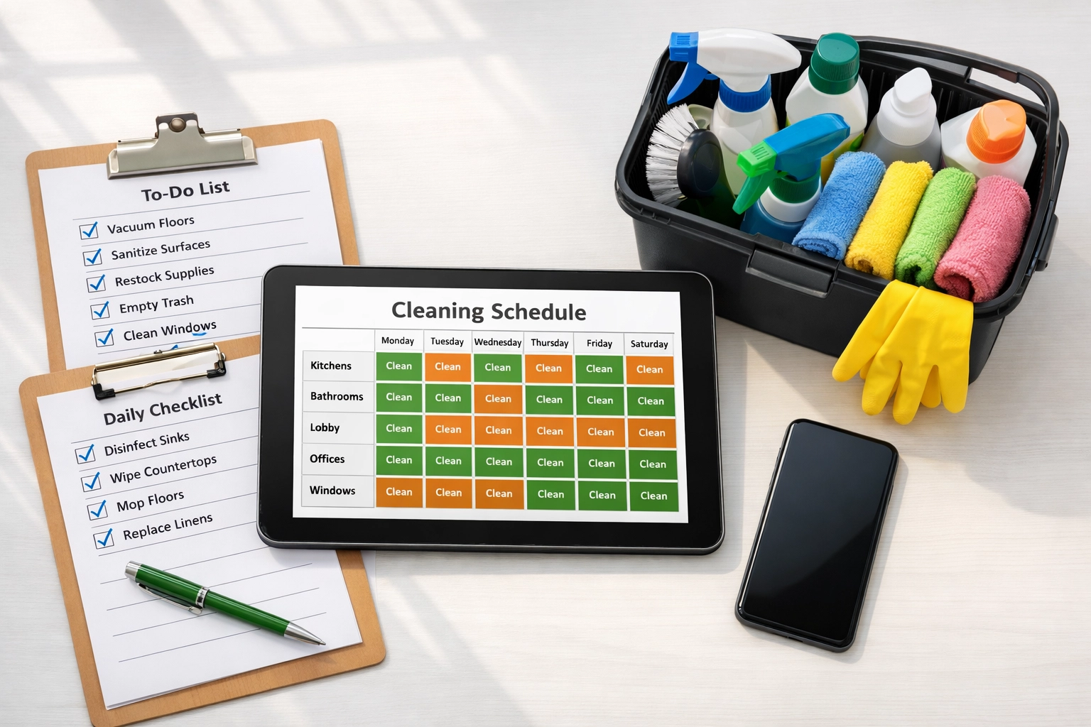 Digital cleaning schedule and checklist for office property management planning