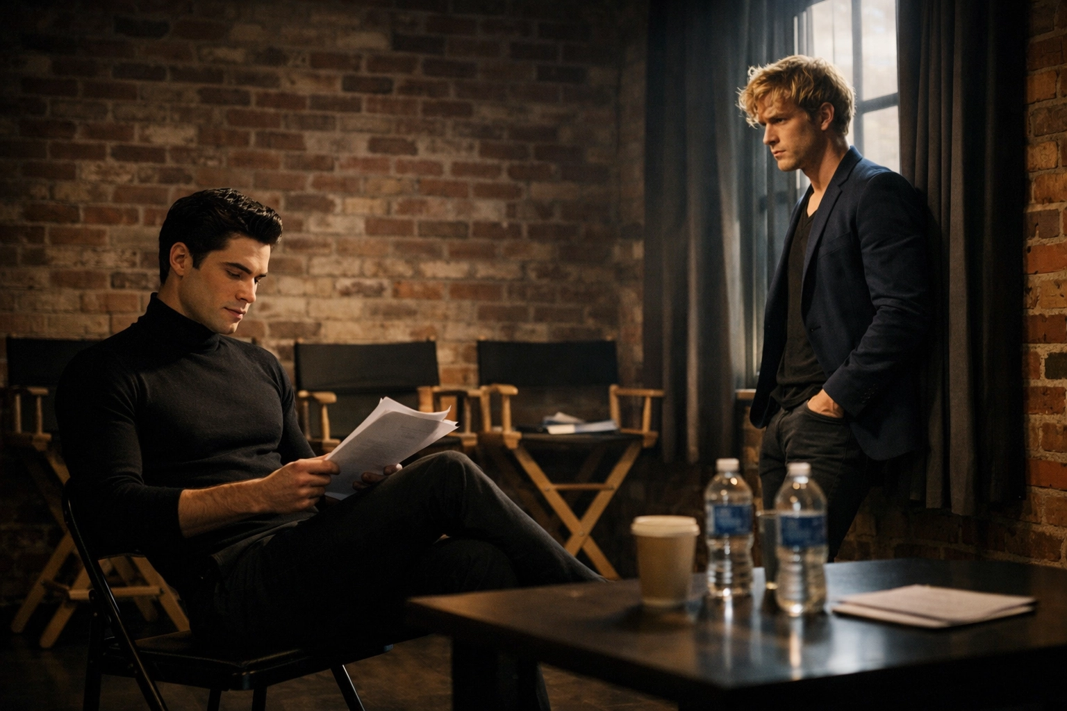 Two rival male actors in Broadway audition room before final callback performance