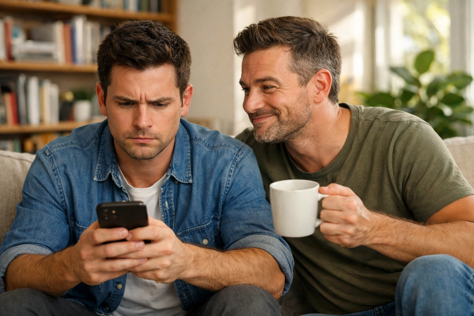 A gay man teasing his flustered best friend about a crush, showing essential character dynamics in MM romance novels.