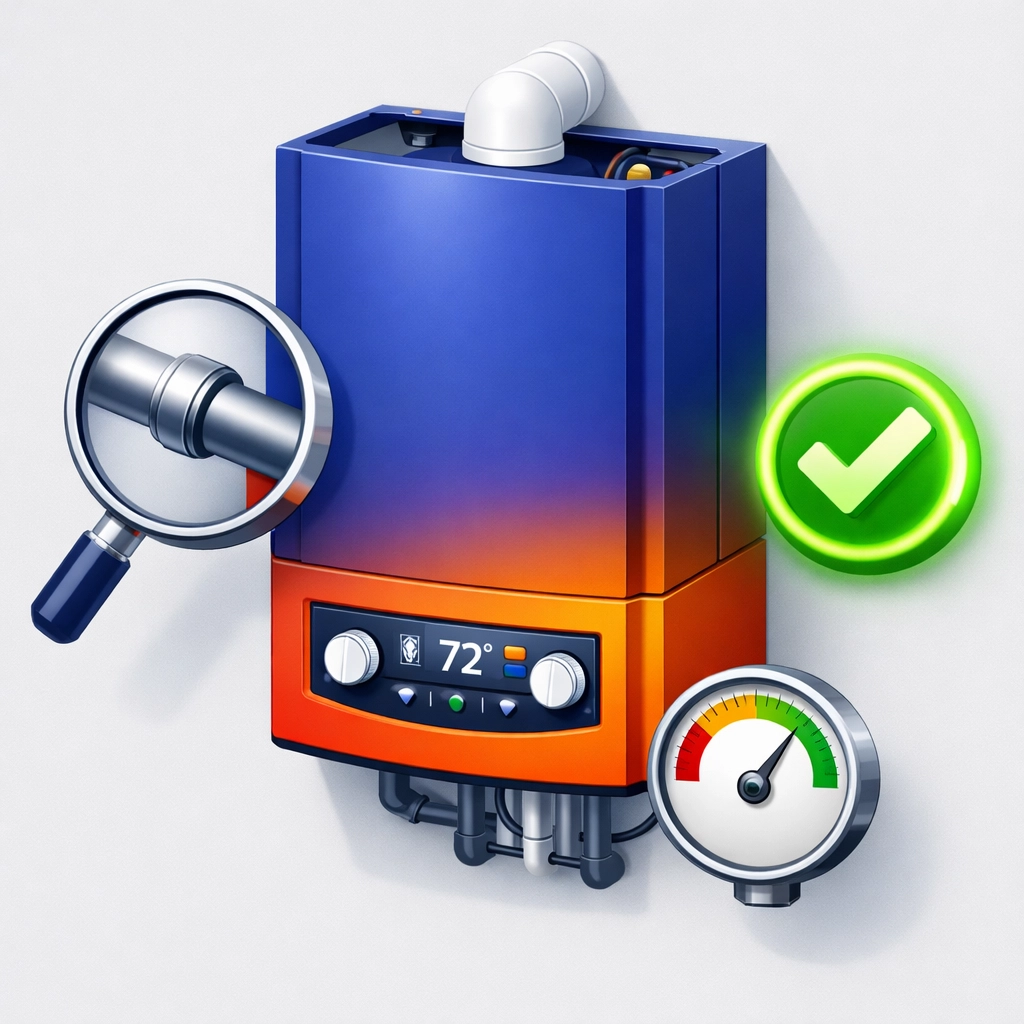 Professional boiler service in Farnham showing a safety inspection and maintenance checkup.
