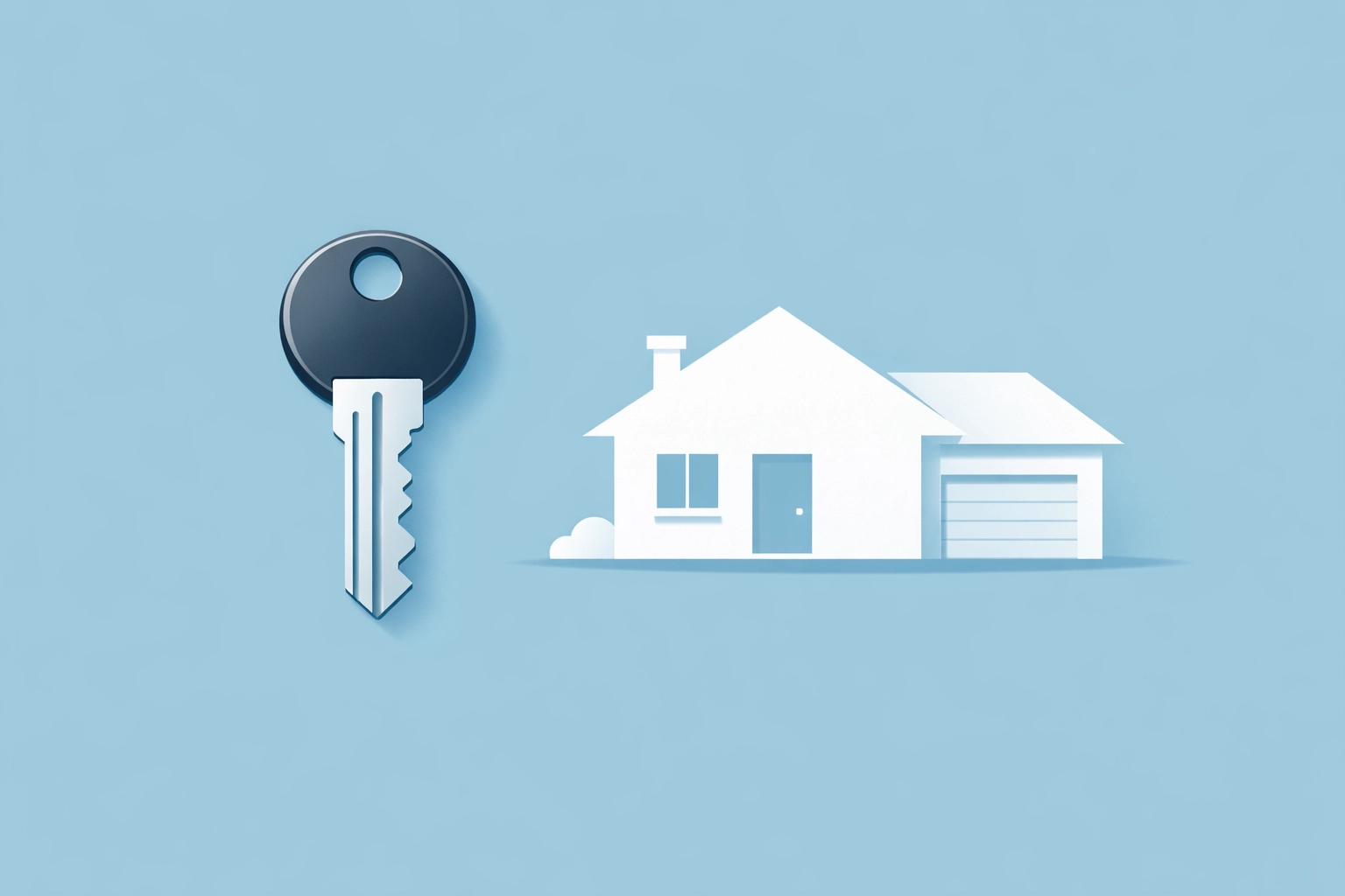 Llave de casa junto a silueta de hogar representando el crédito para comprar casa.