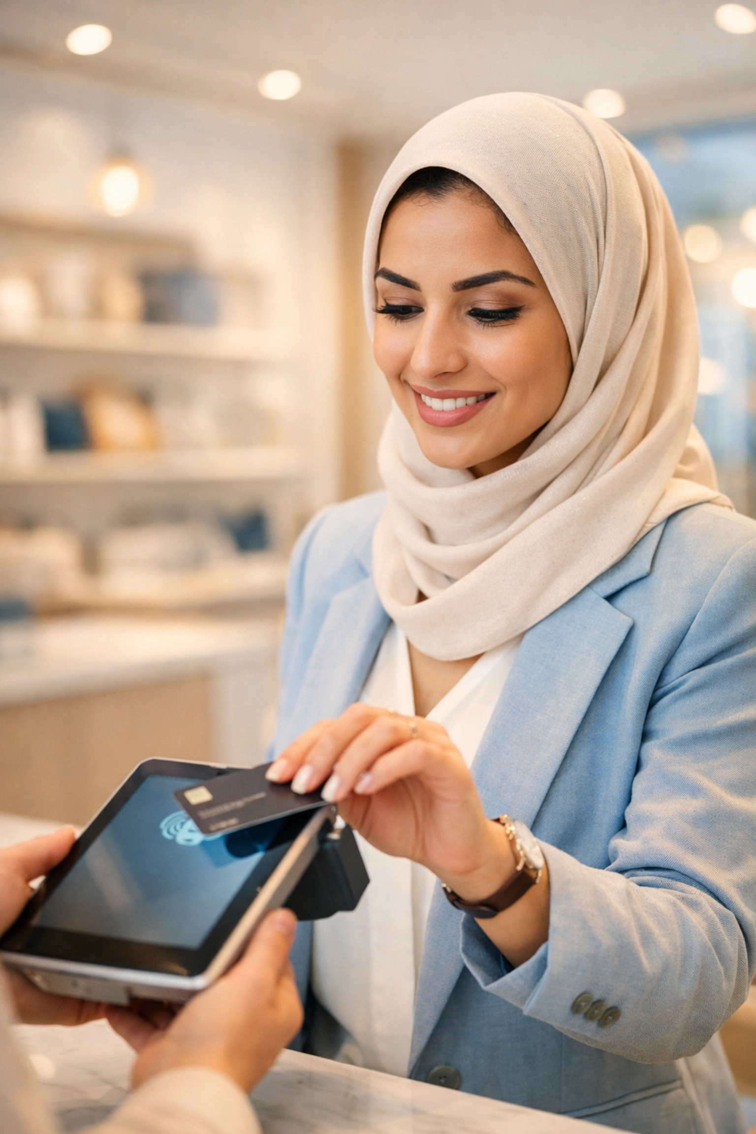 Fintech professional using digital payment technology demonstrating regulatory compliance in retail