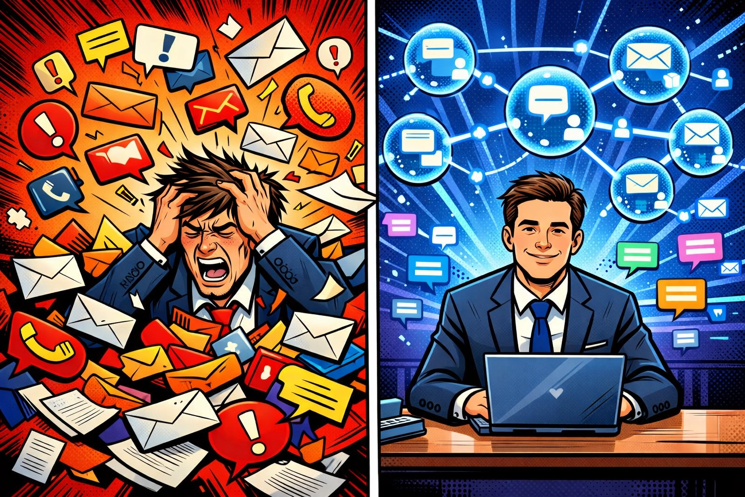 Business owner overwhelmed by support requests transformed by AI customer support automation