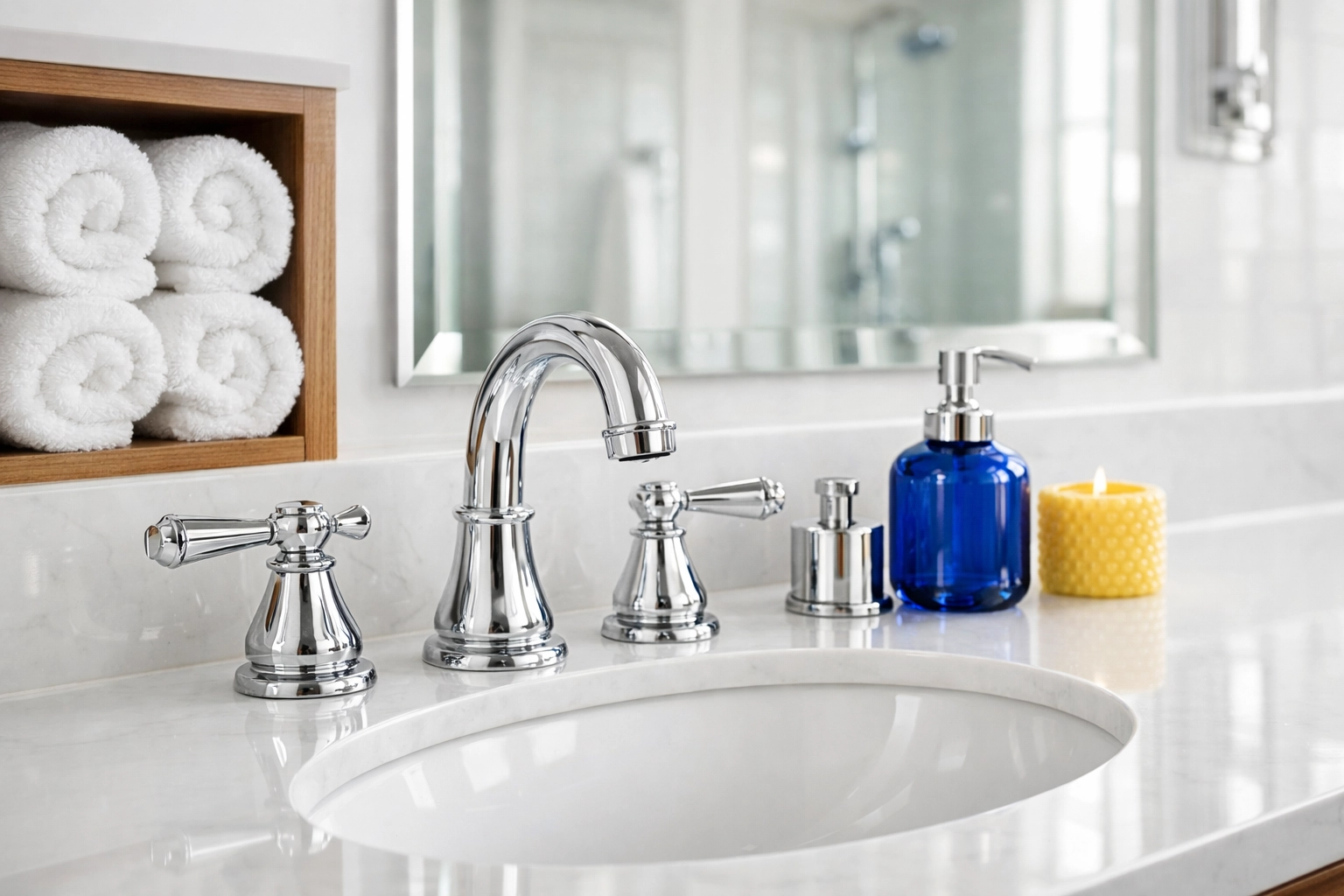 Detailed view of a spotless bathroom vanity following professional deep cleaning services in Massachusetts.