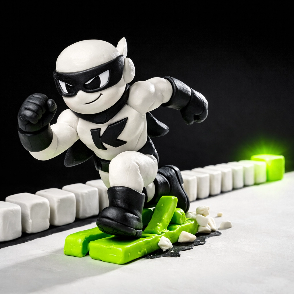 KINETK hero sprinting across a 30-day timeline representing a fast and optimized job search action plan.