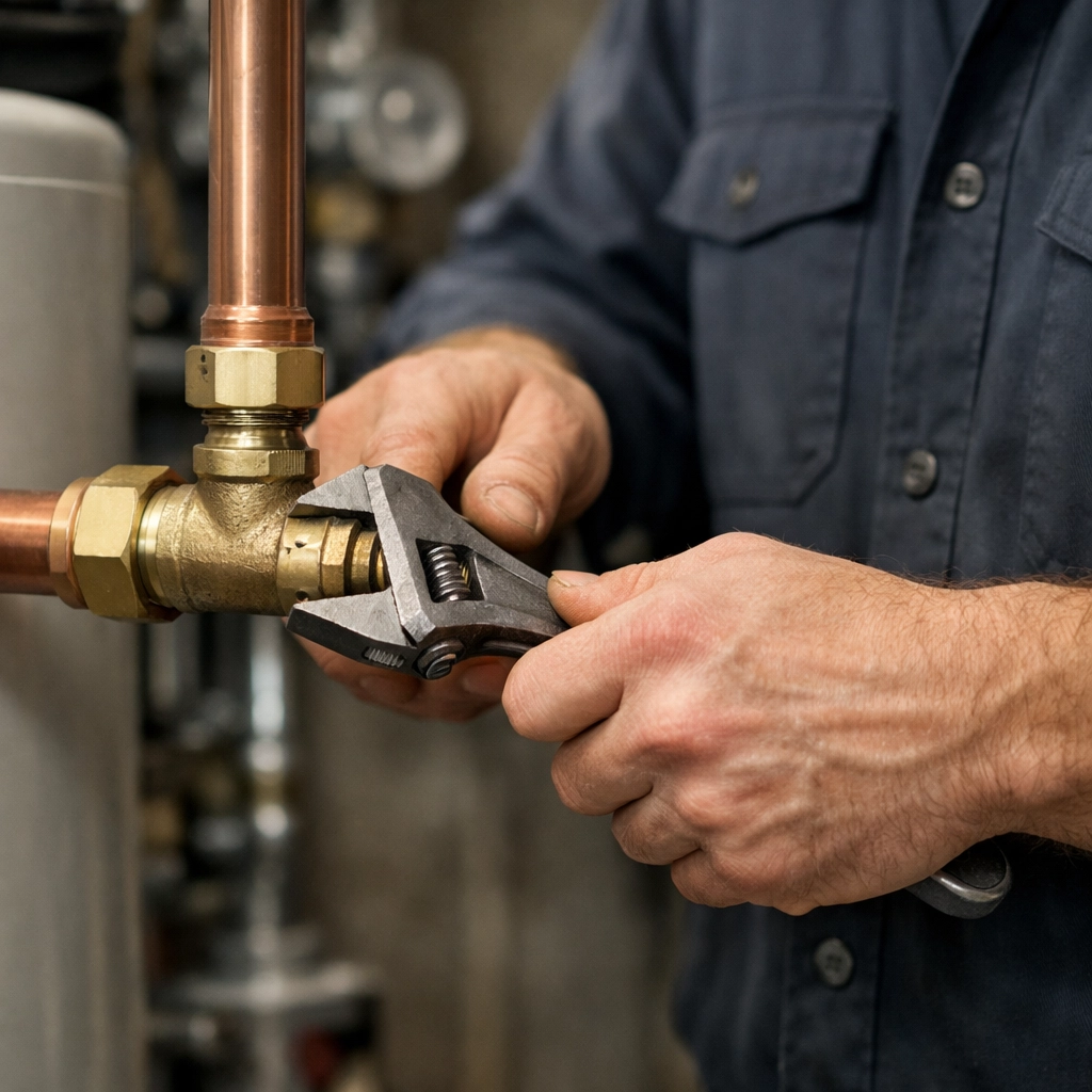 Service technician working on plumbing, representing field-service labor and 2026 tax relief for workers.