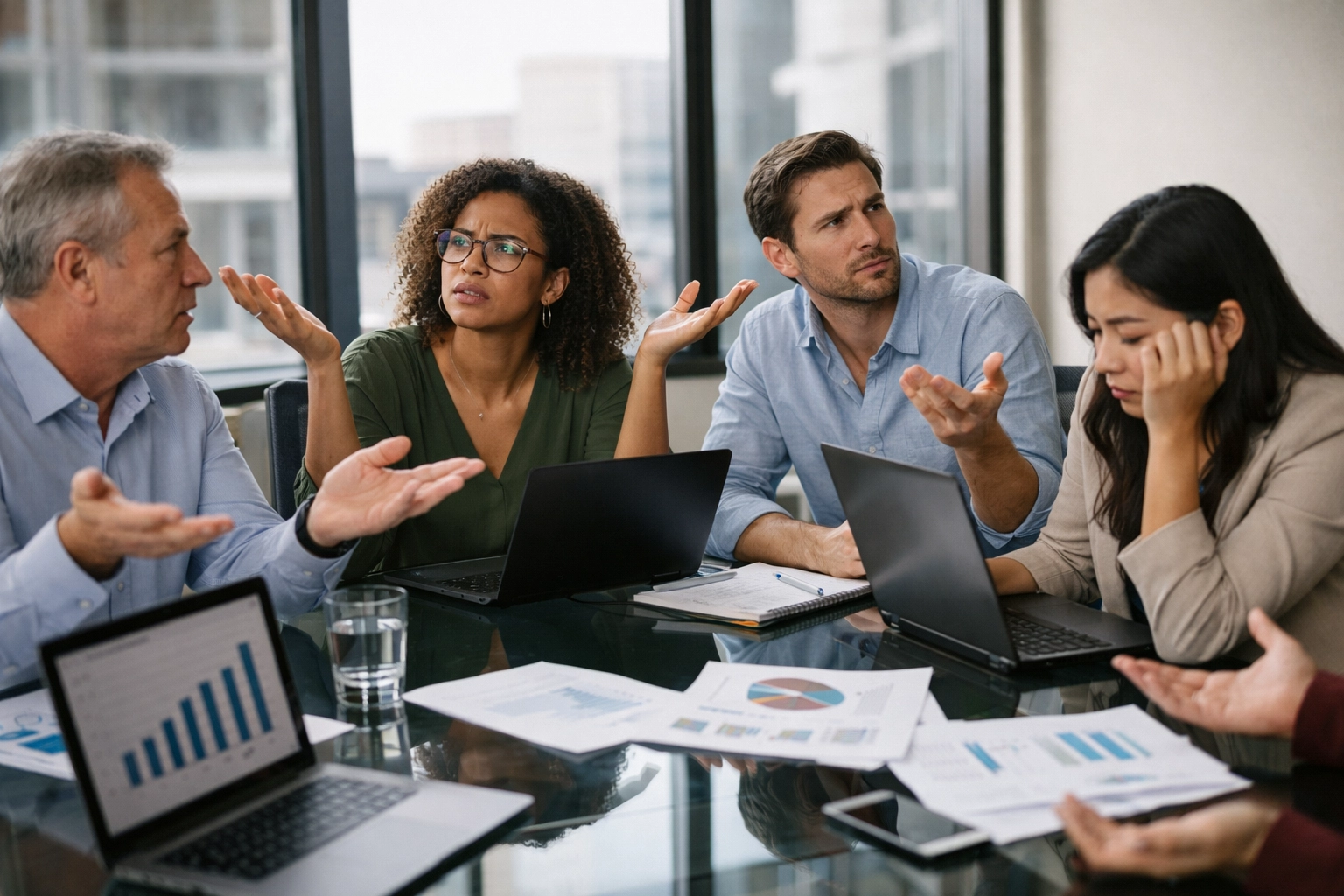 Executive team experiencing misalignment and decision confusion during strategic planning meeting