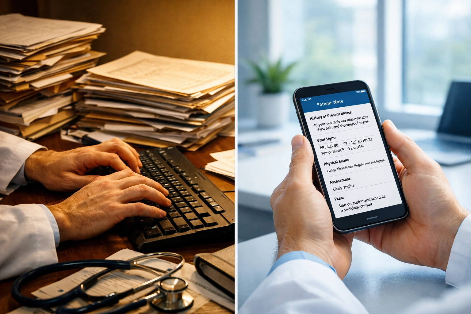 Medical dictation software comparison: manual charting vs AI clinical documentation workflow