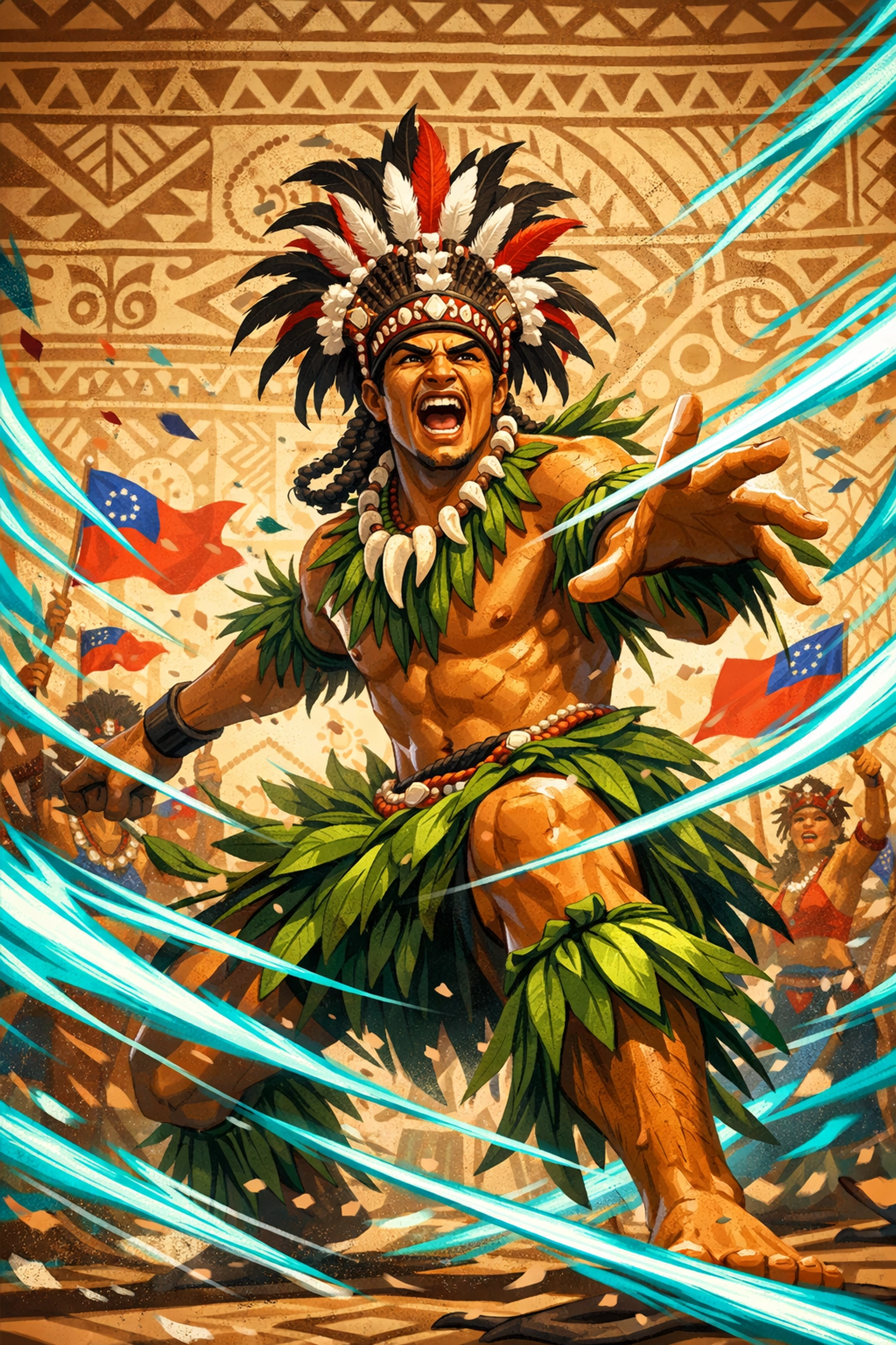 Traditional Samoan dancer performing in the vibrant Talofa Fest cultural parade.