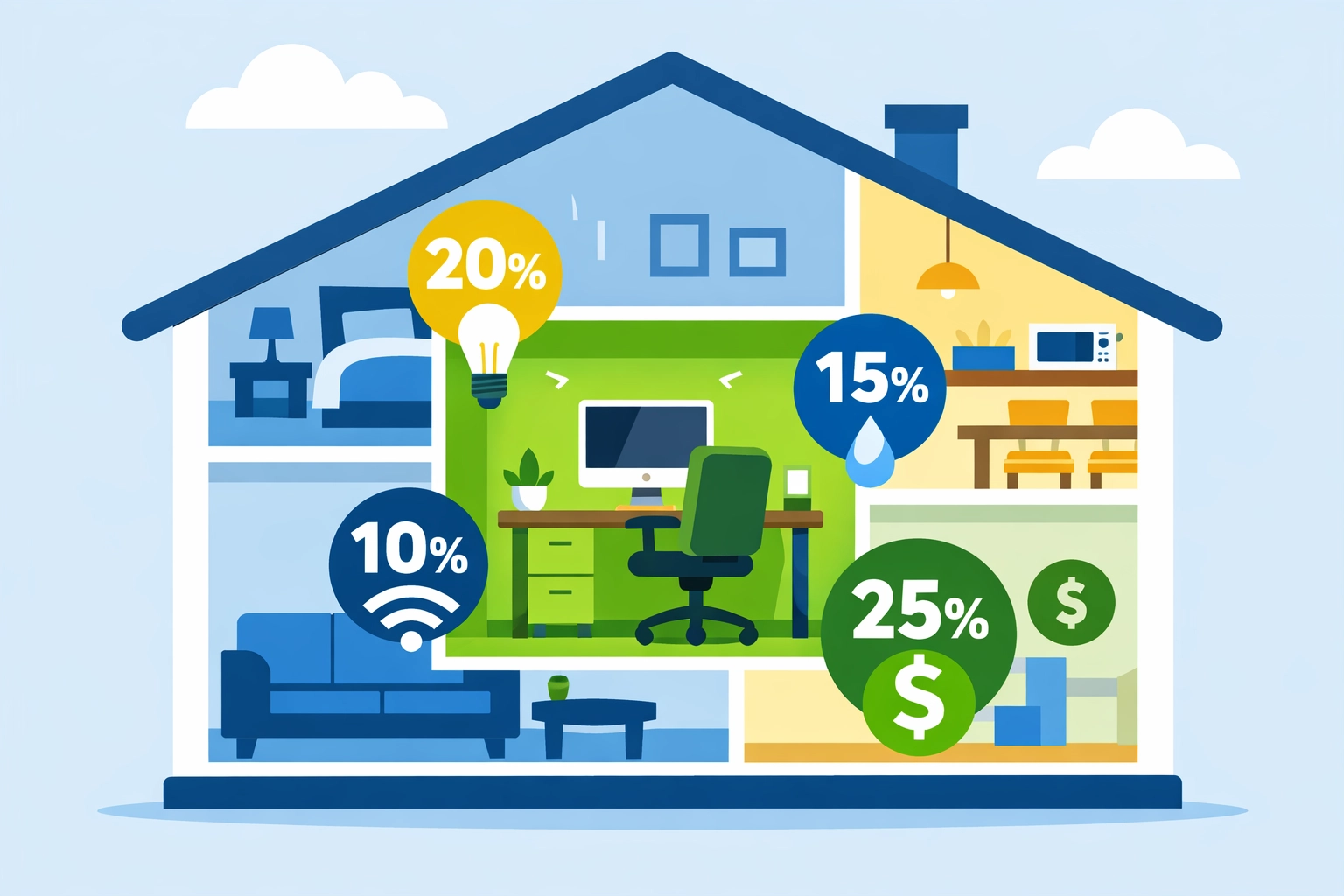 Home cross-section illustrating business percentage calculation for home office expenses
