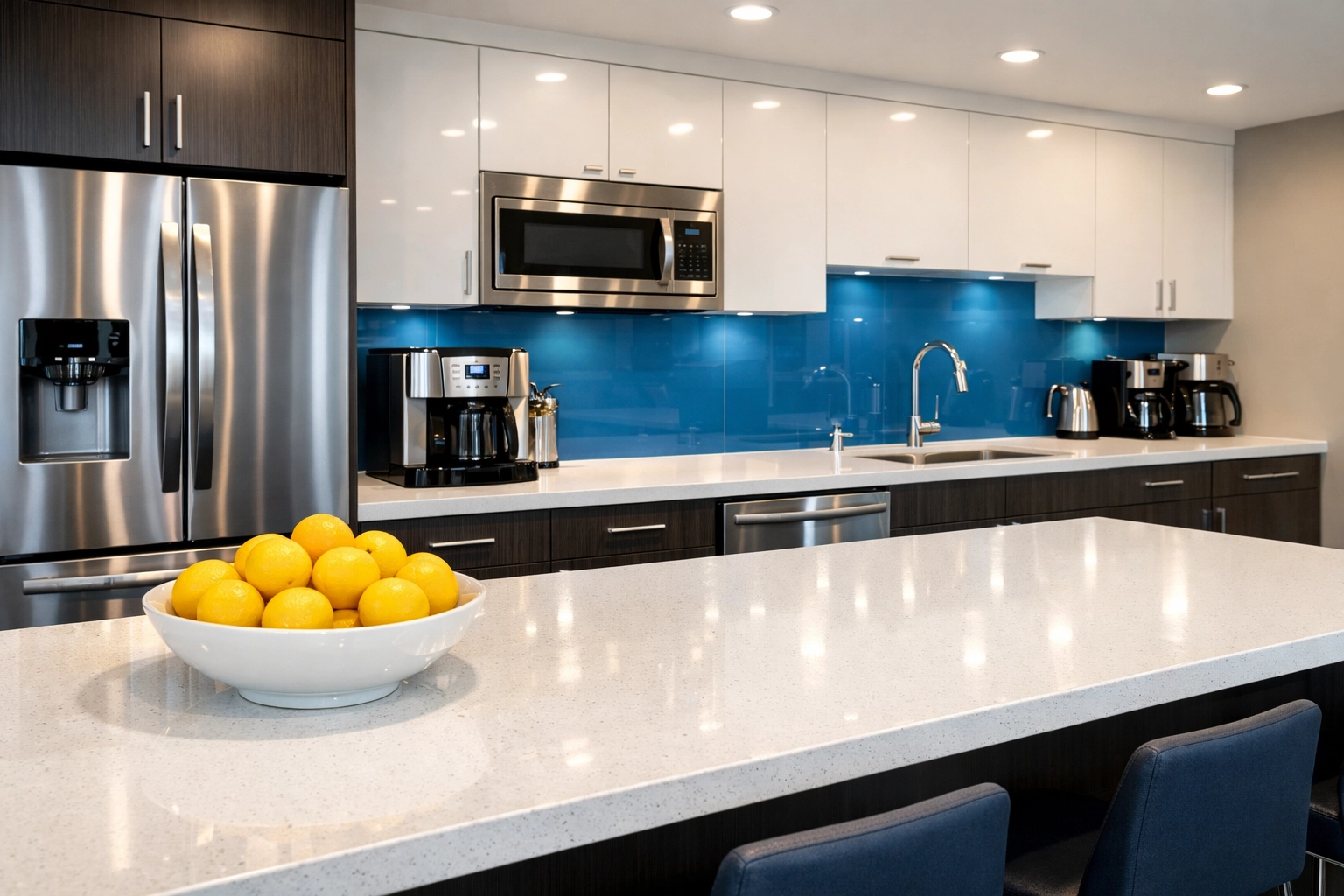 A spotless and hygienic office breakroom with clean countertops in North Brookfield, MA.