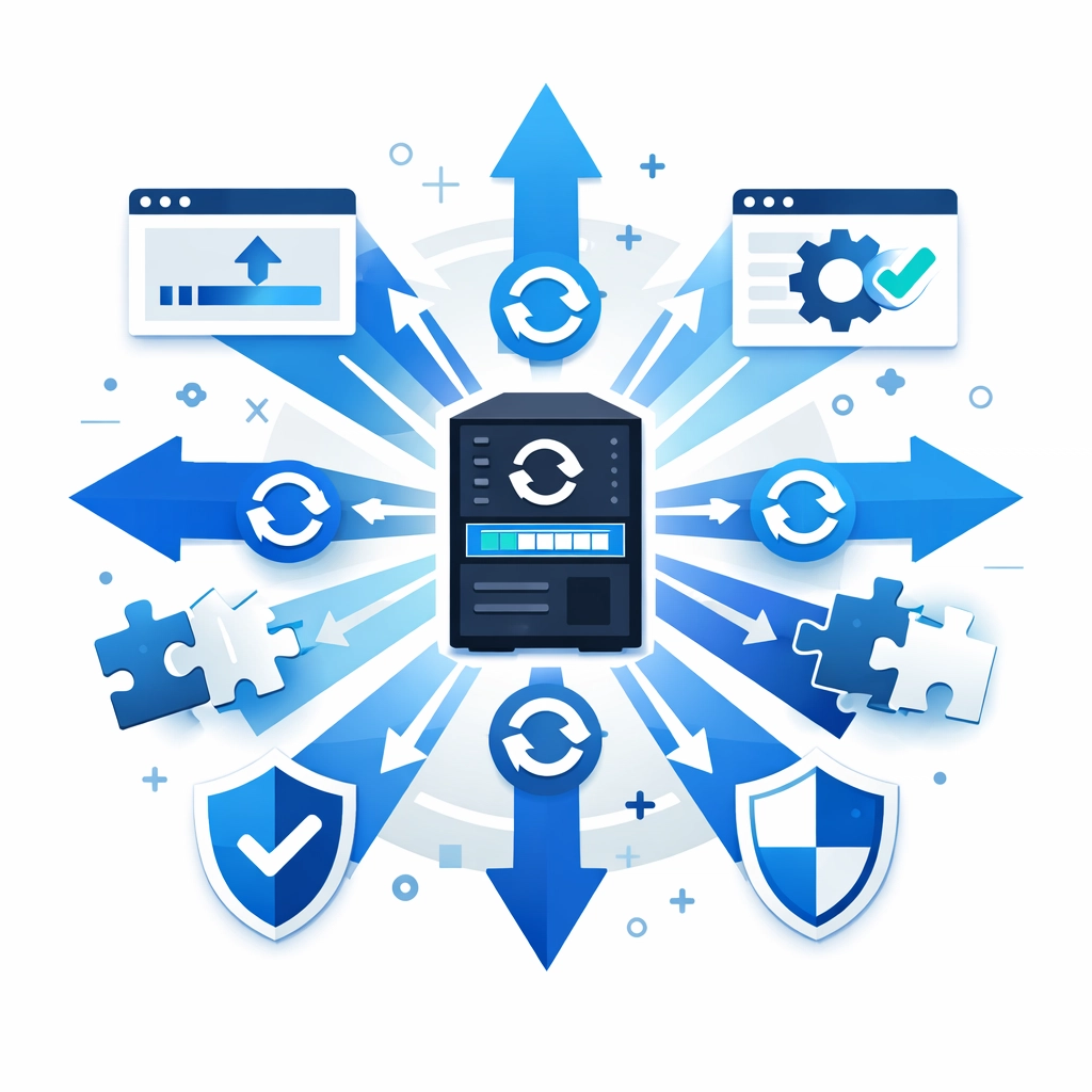 Software update process with security patches protecting business computers from cyber threats