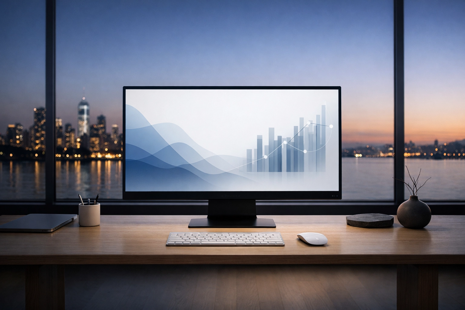 AI revenue management data and predictive analytics shown on a professional hotelier's desktop monitor.