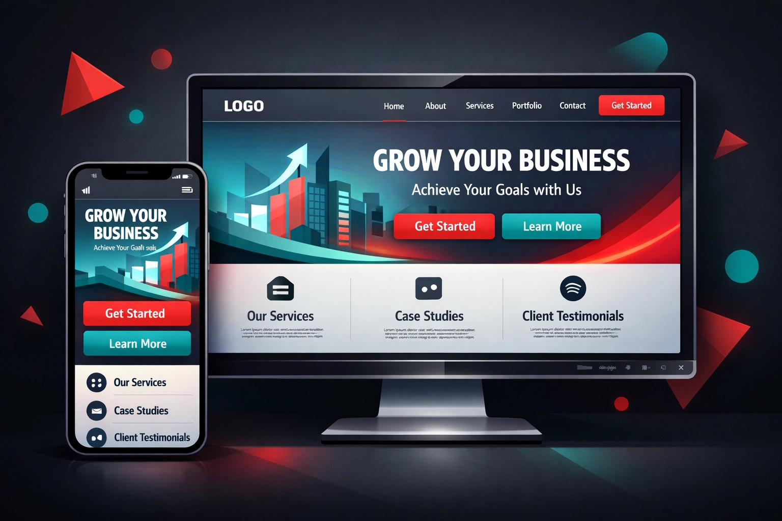 Desktop and mobile screens displaying responsive website design optimised for both devices