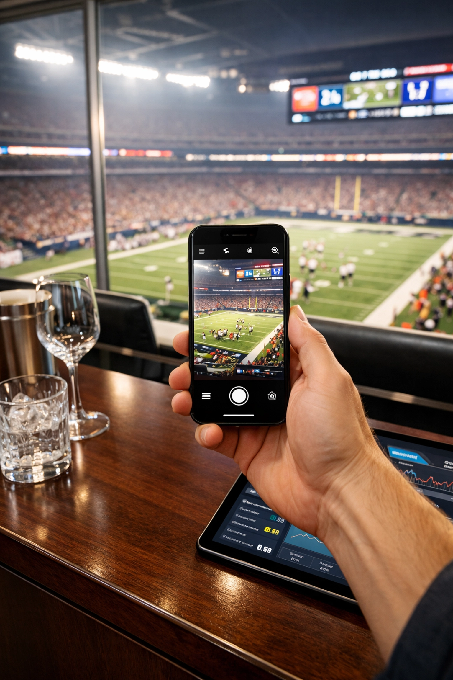 Sharing real-time social media content from a premium VIP stadium suite at the Super Bowl.