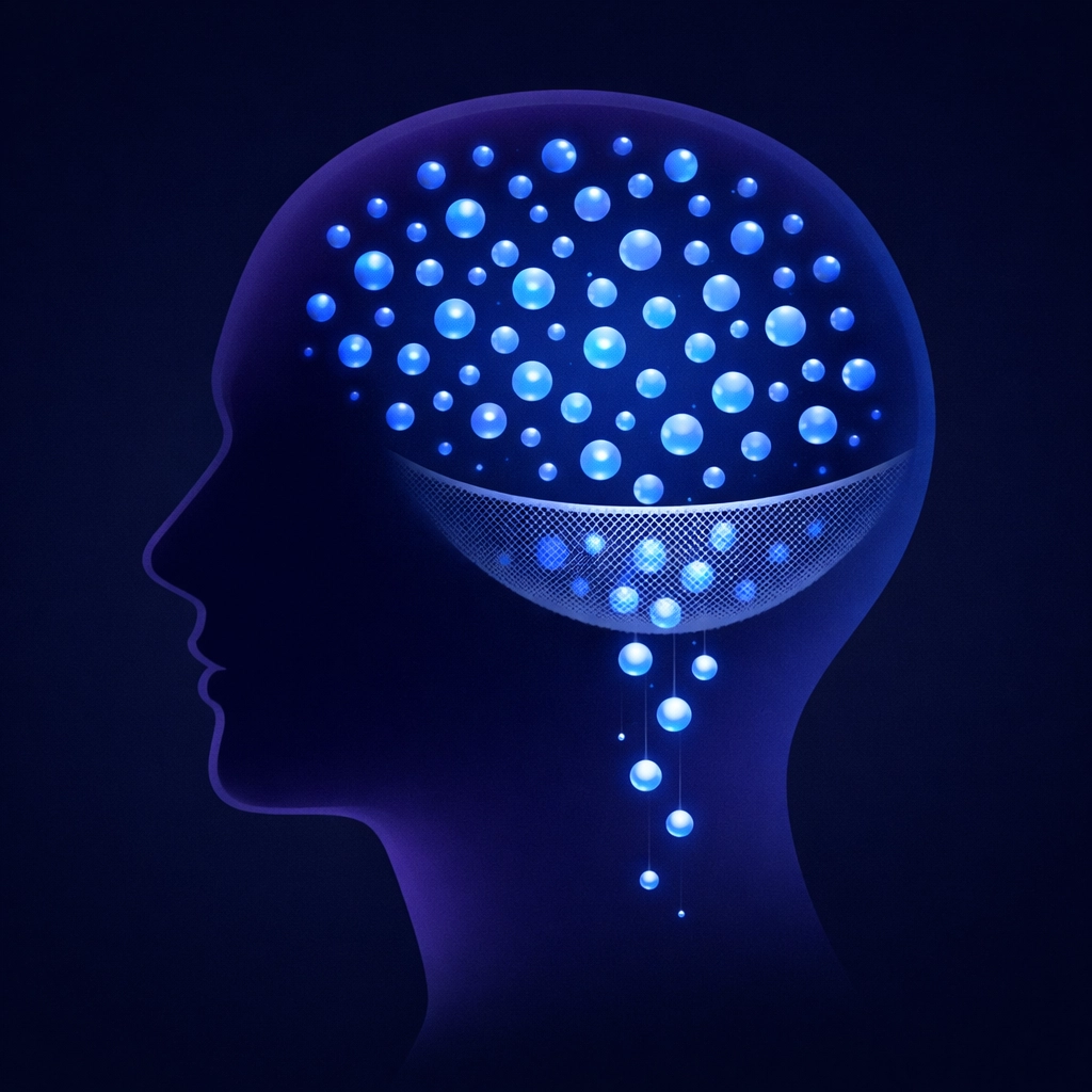 Illustration of a mind sieve representing the struggle of idea capture with invisible disabilities.