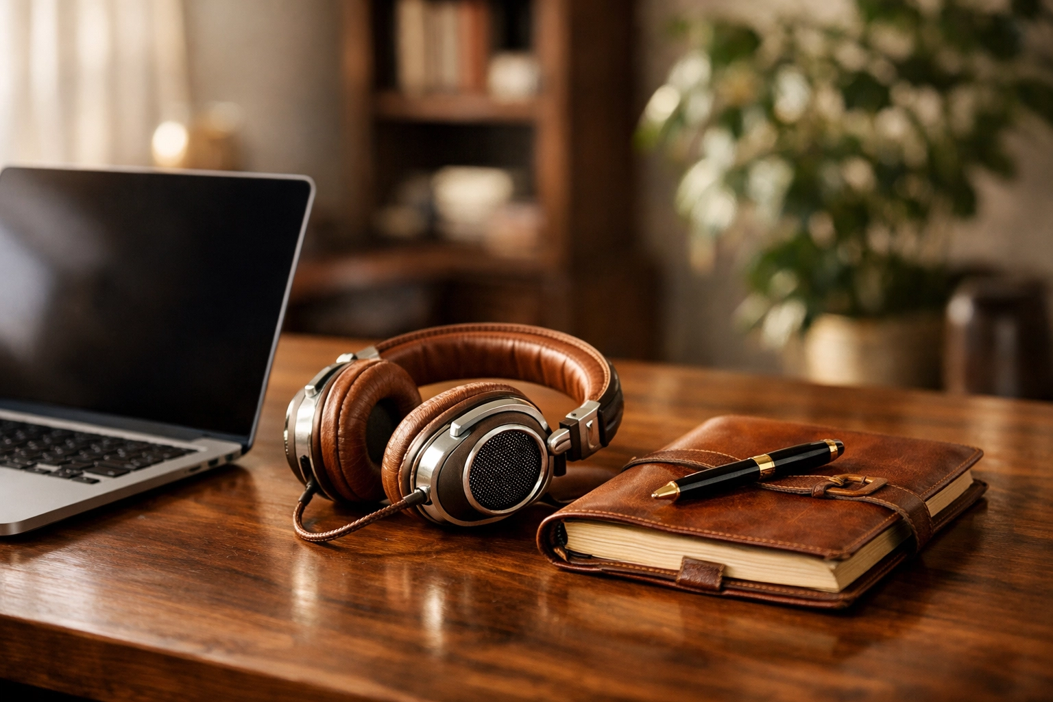 Modern office desk with a laptop and niche lifestyle products for a Shopify and eBay e-commerce brand.