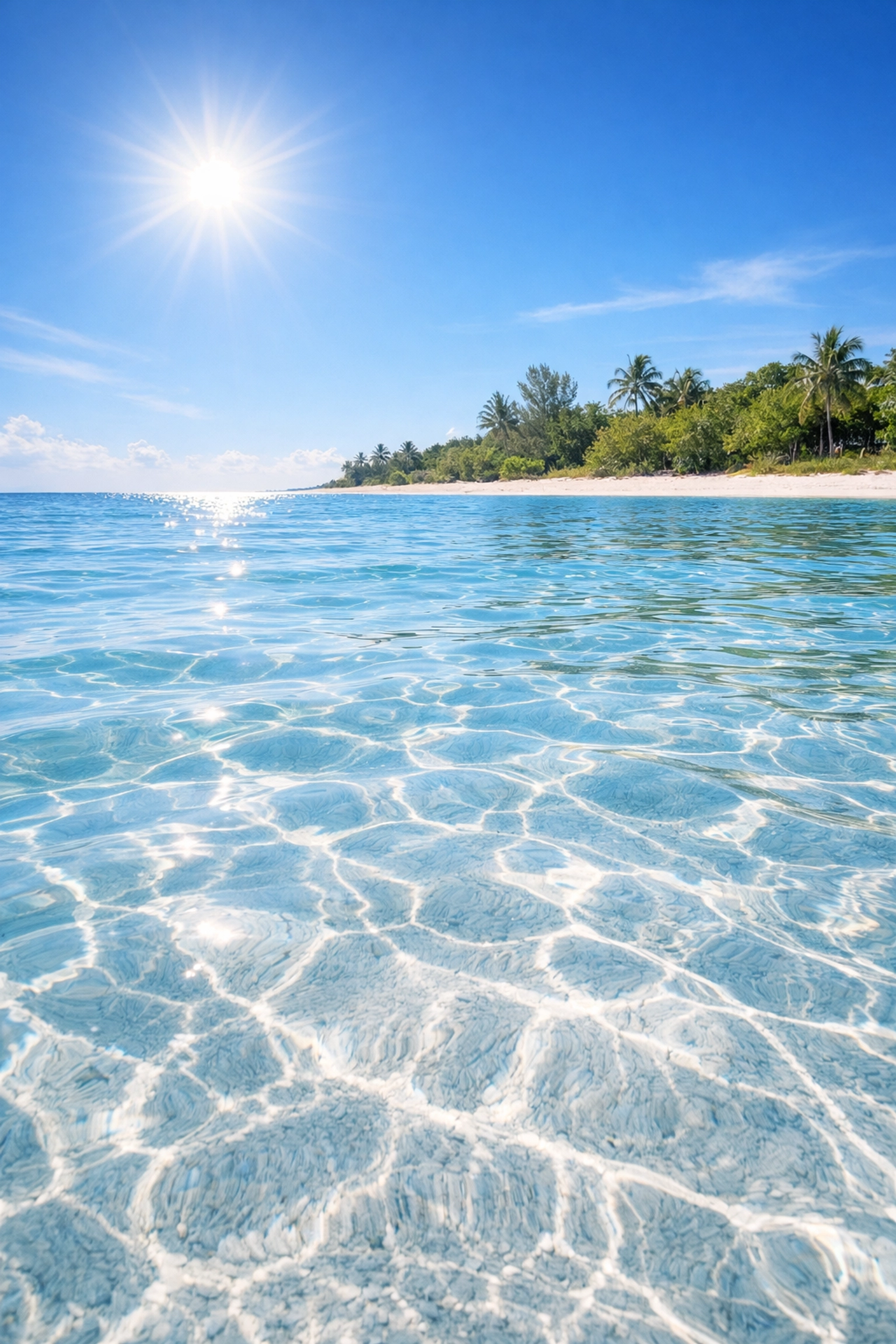 Crystal-clear turquoise water at the Delnor-Wiggins Pass sandbar in North Naples.