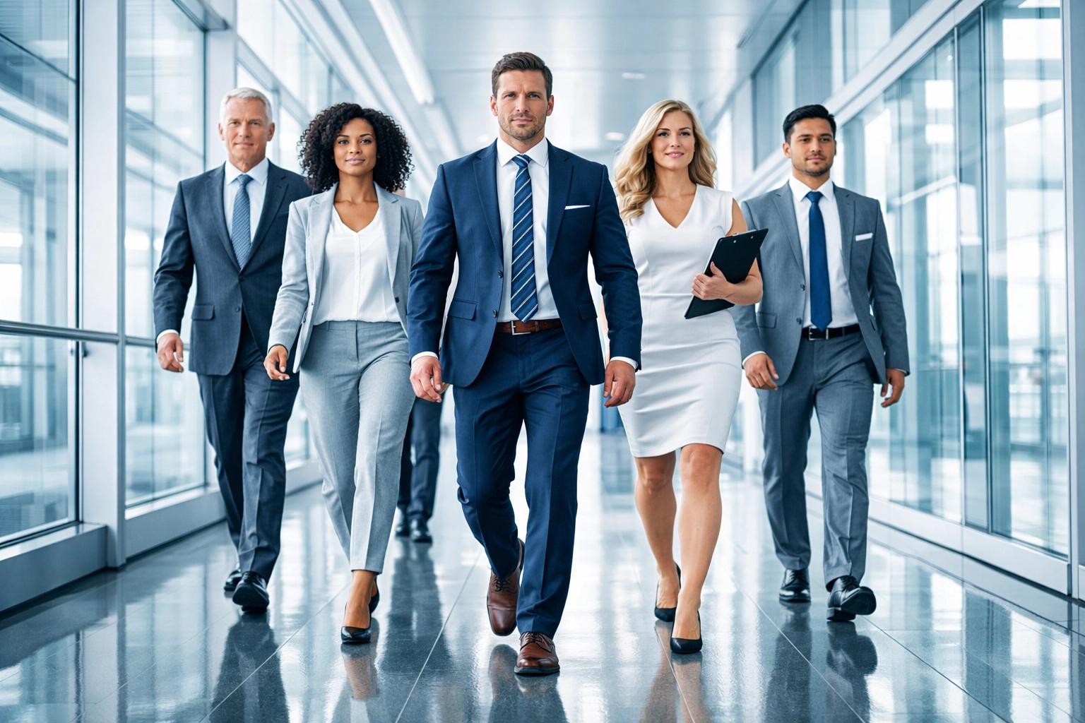 A successful UK sales team walking with confidence, aligned on a high-impact sales strategy.