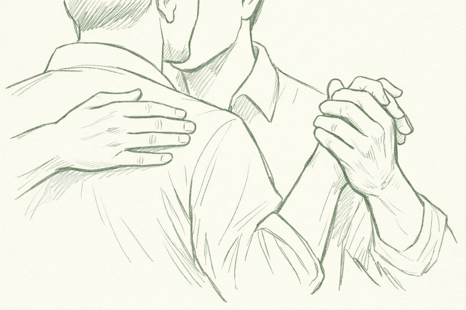 Intimate tango hand embrace between two men - MM romance physical connection metaphor