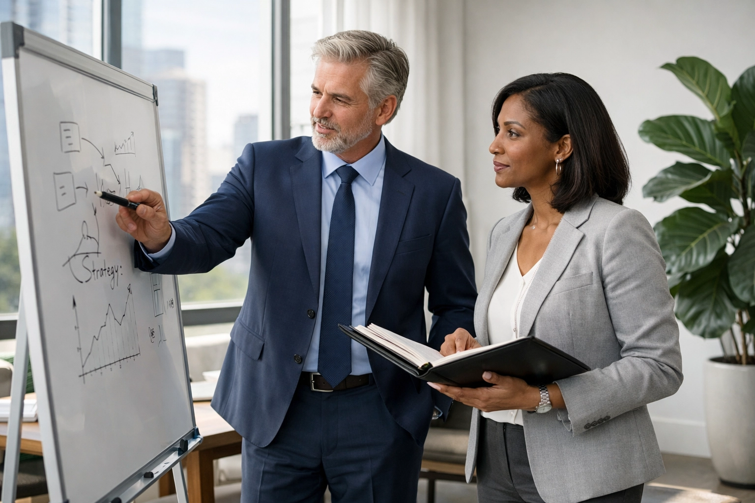 Executives collaborating on a strategic growth roadmap for Search Everywhere Optimization.