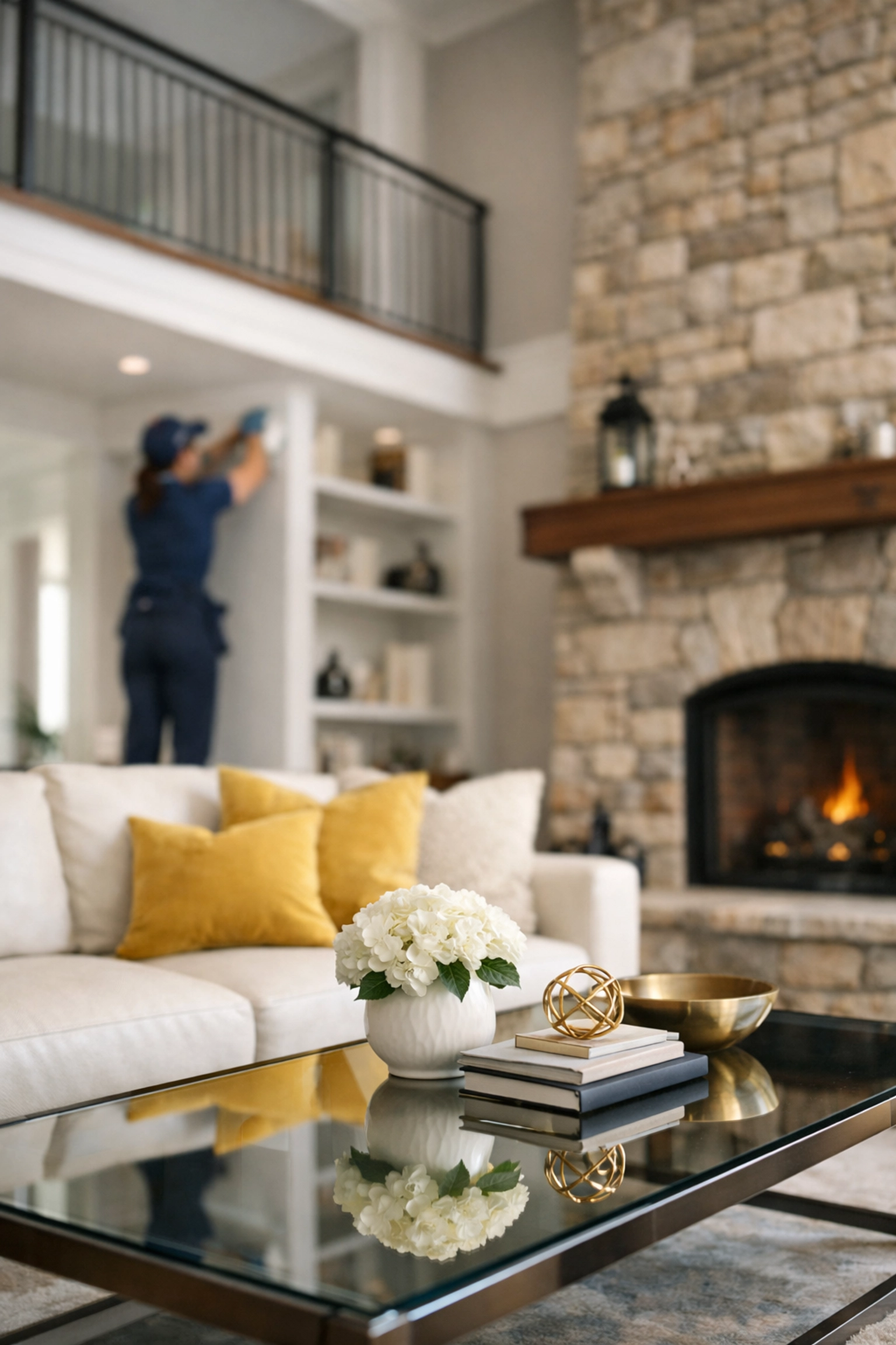 Expert residential cleaning Massachusetts in a luxury living room with high-end detailing.