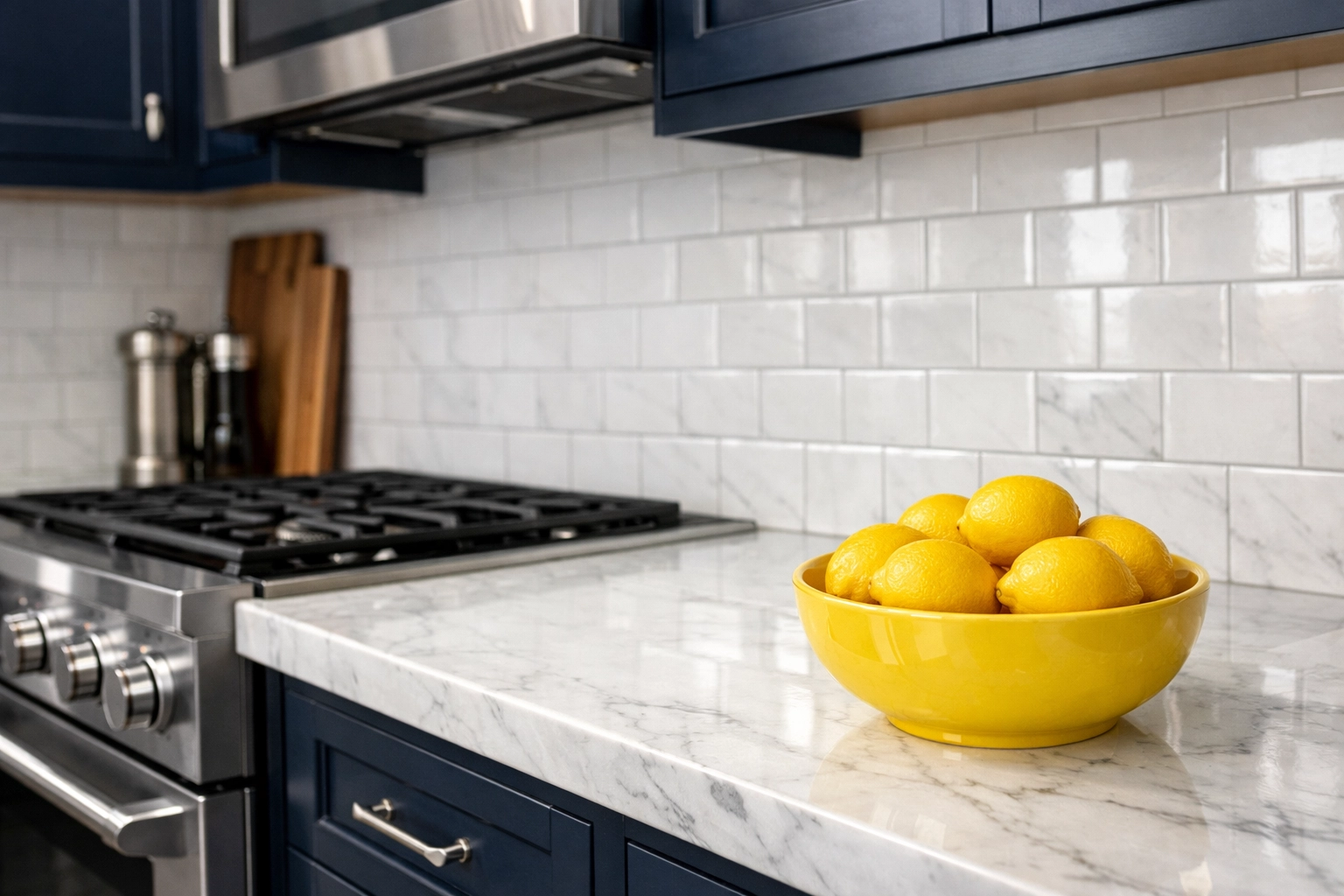 Deep cleaning in Westborough luxury kitchen with sparkling marble countertops and stainless appliances.