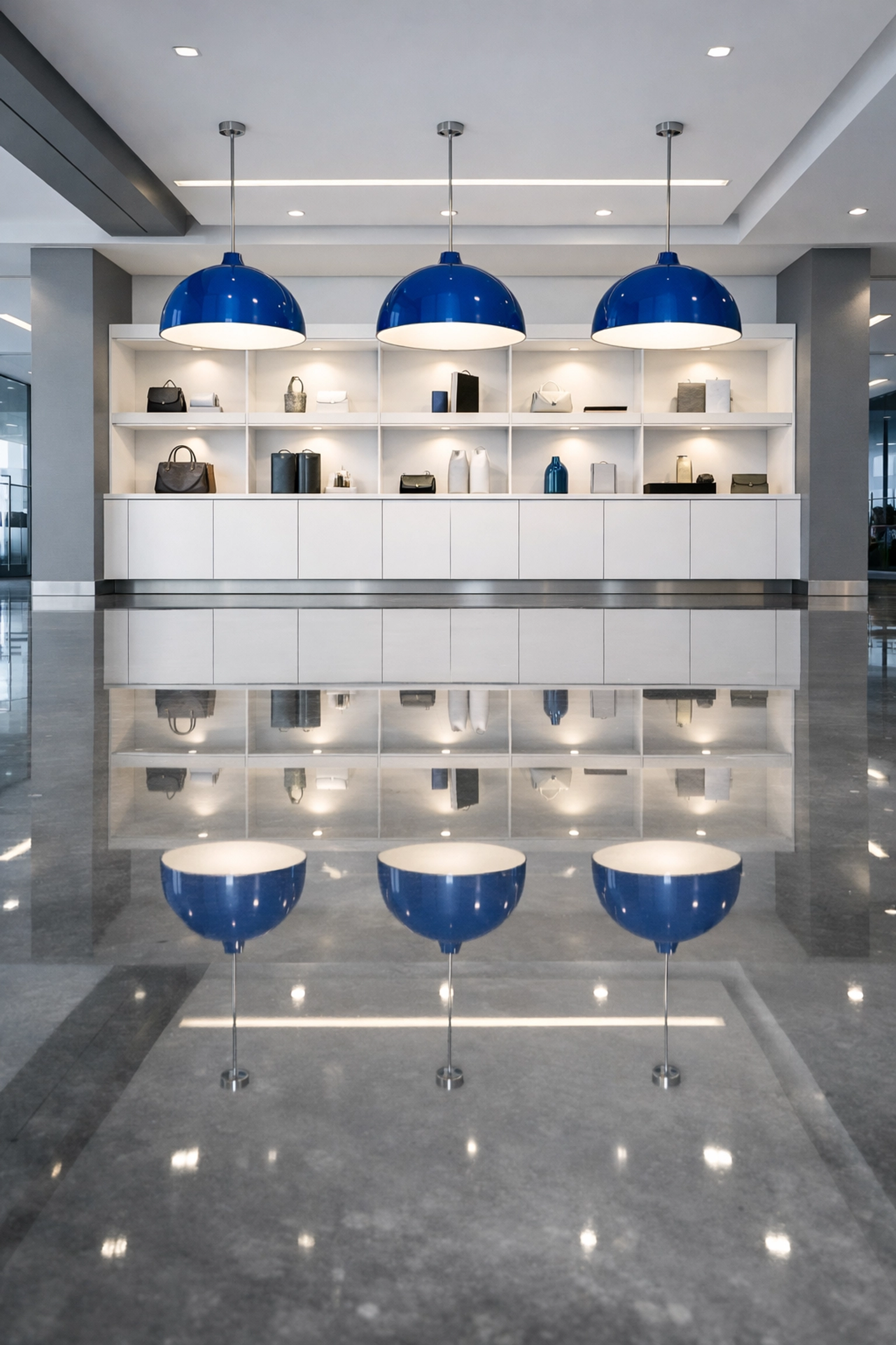 Polished concrete floor in a Leominster commercial space showing a high-end, mirror-like finish.