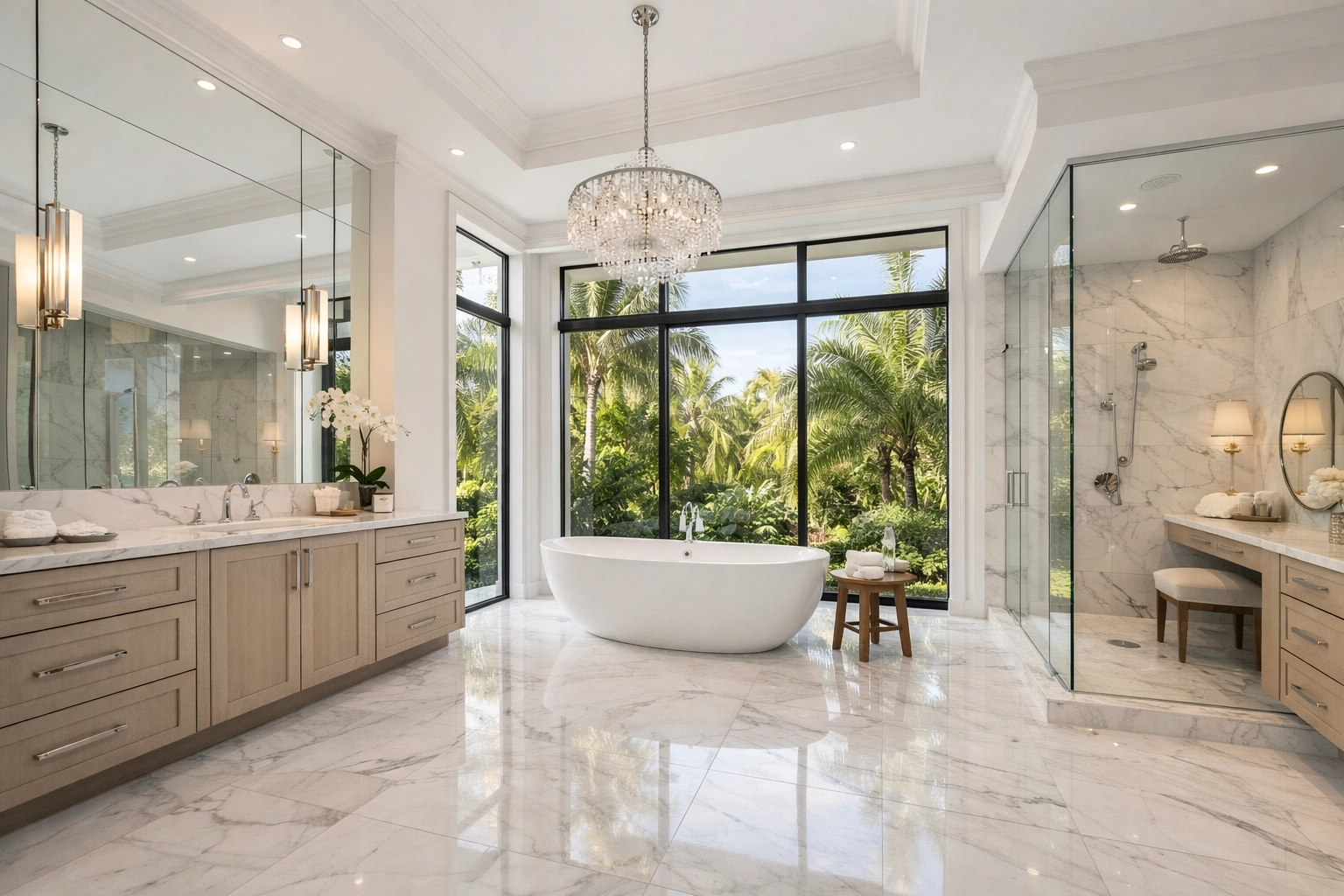 Bright Orlando luxury bathroom featuring marble tiles, a perfect example of a high-value bathroom renovation.