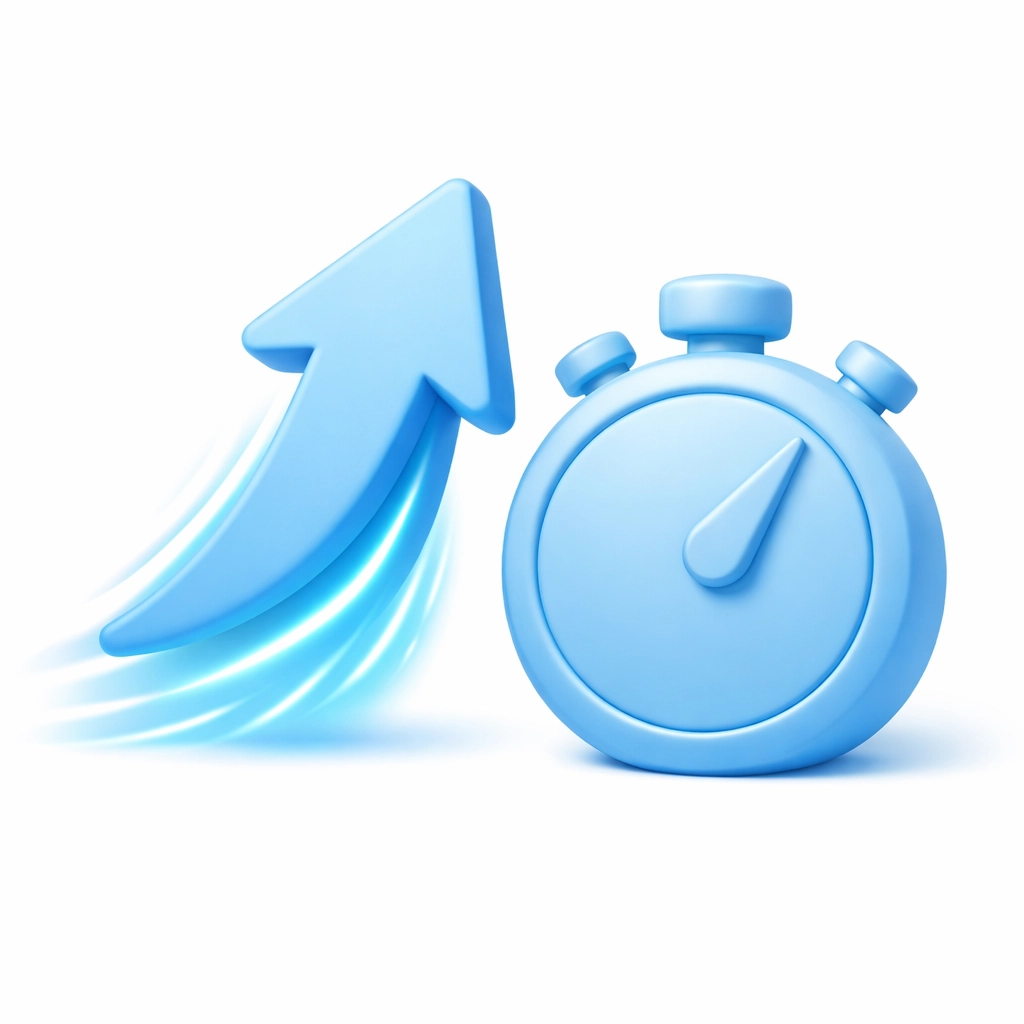 Stylized arrow and stopwatch symbolizing fast business funding options and quick capital access.