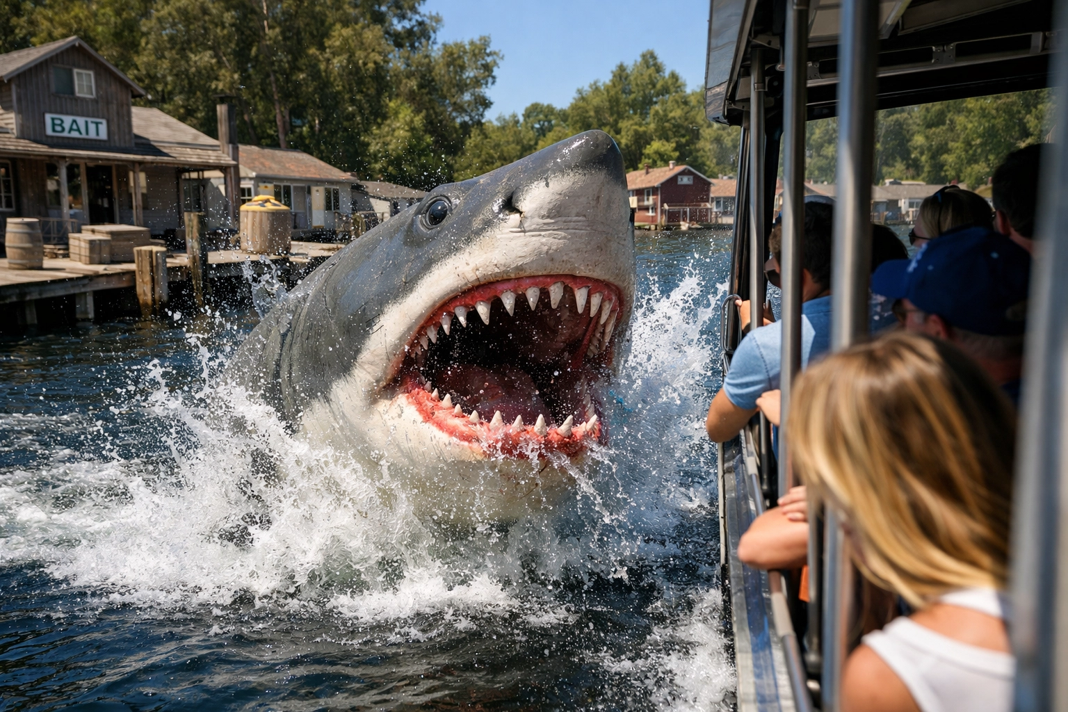The iconic Jaws shark encounter on the Studio Tour, a top photo spot for high-speed action photography.