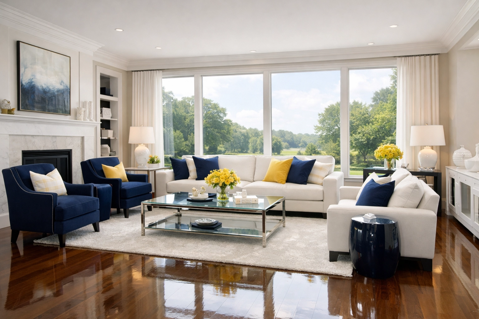 Spotless modern living room in Massachusetts cleaned by professional house cleaning services MA.