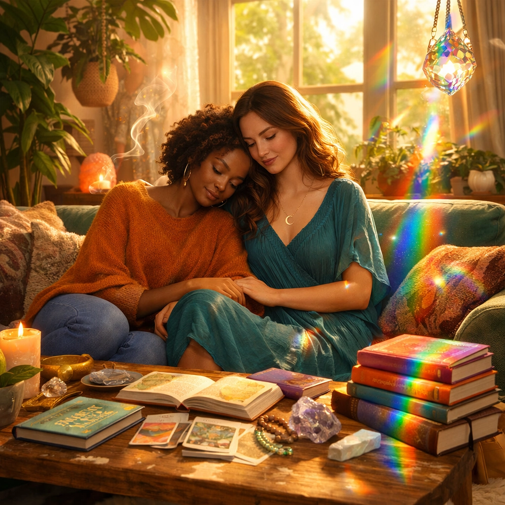 A lesbian couple finds peace and community through queer literature in their sun-drenched home sanctuary.