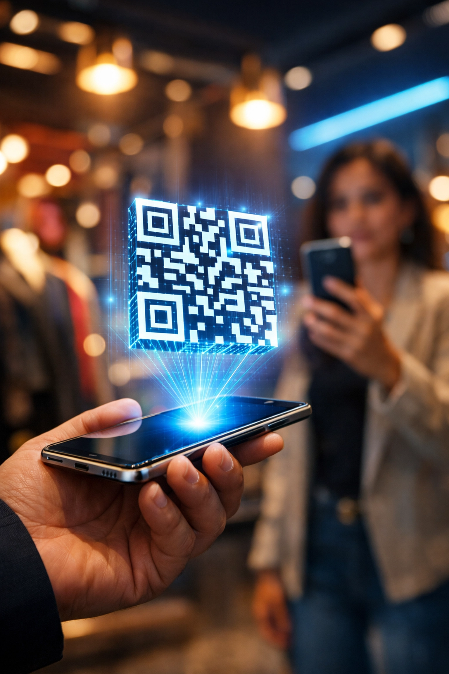 Merchant processing a secure crypto transaction using a mobile POS QR code for instant LUSD rewards.