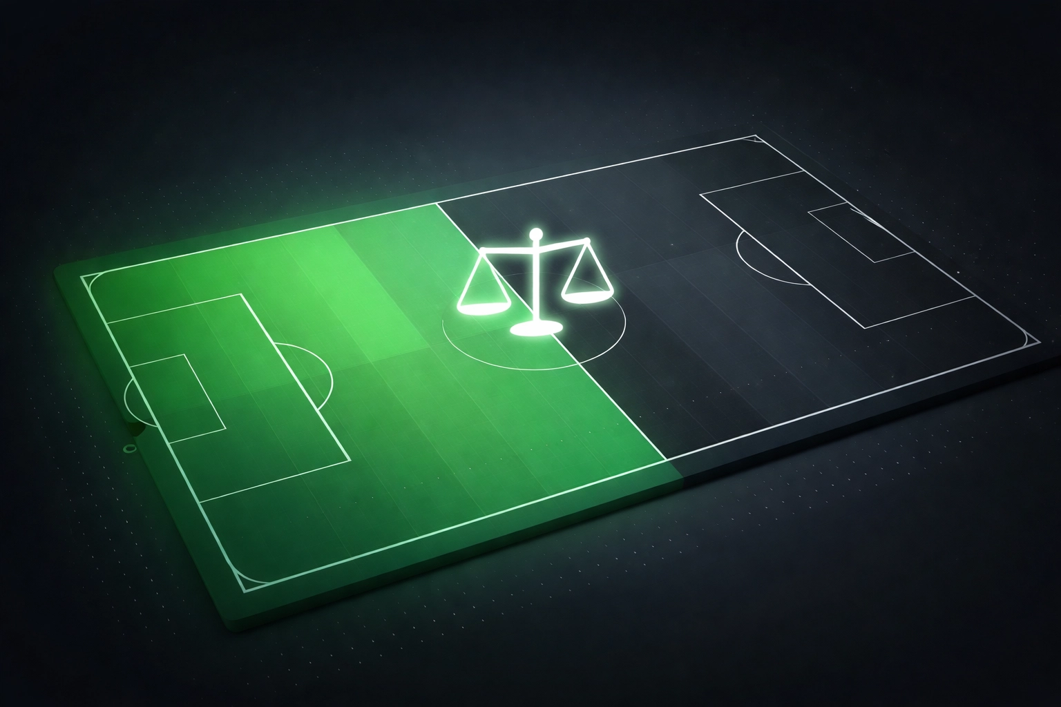 Football pitch divided into two zones illustrating Asian Handicap betting's two-outcome structure