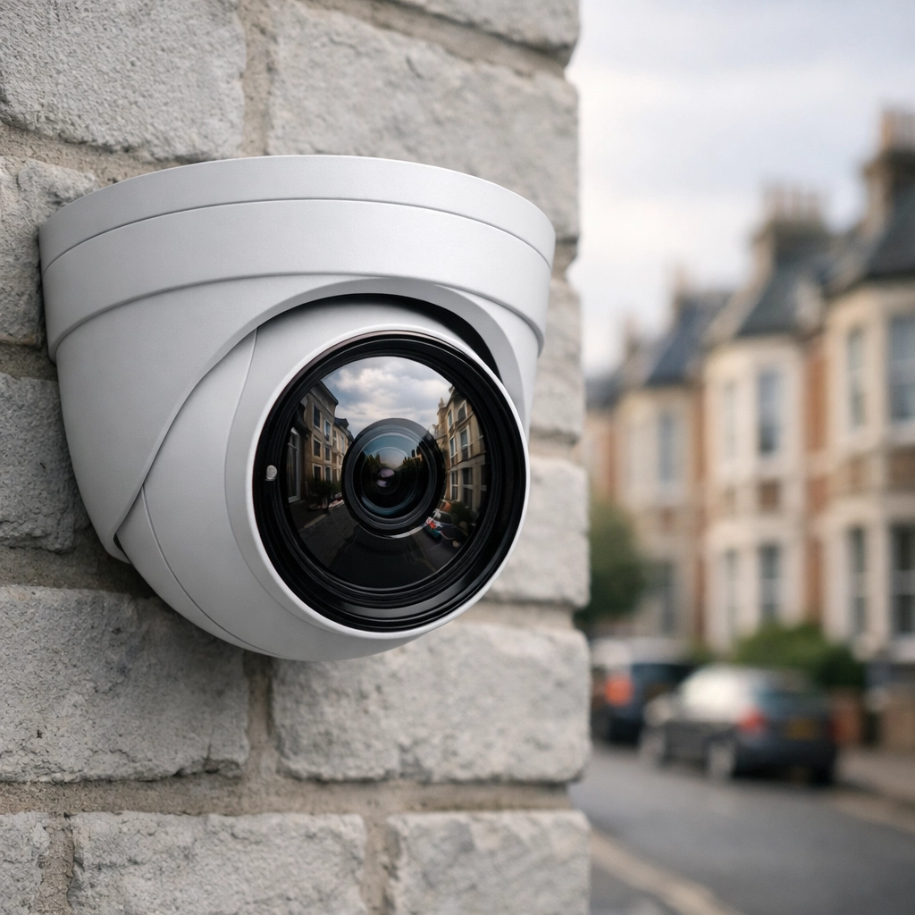 Modern 4K turret CCTV camera mounted on a brick wall for professional installation in Bristol.