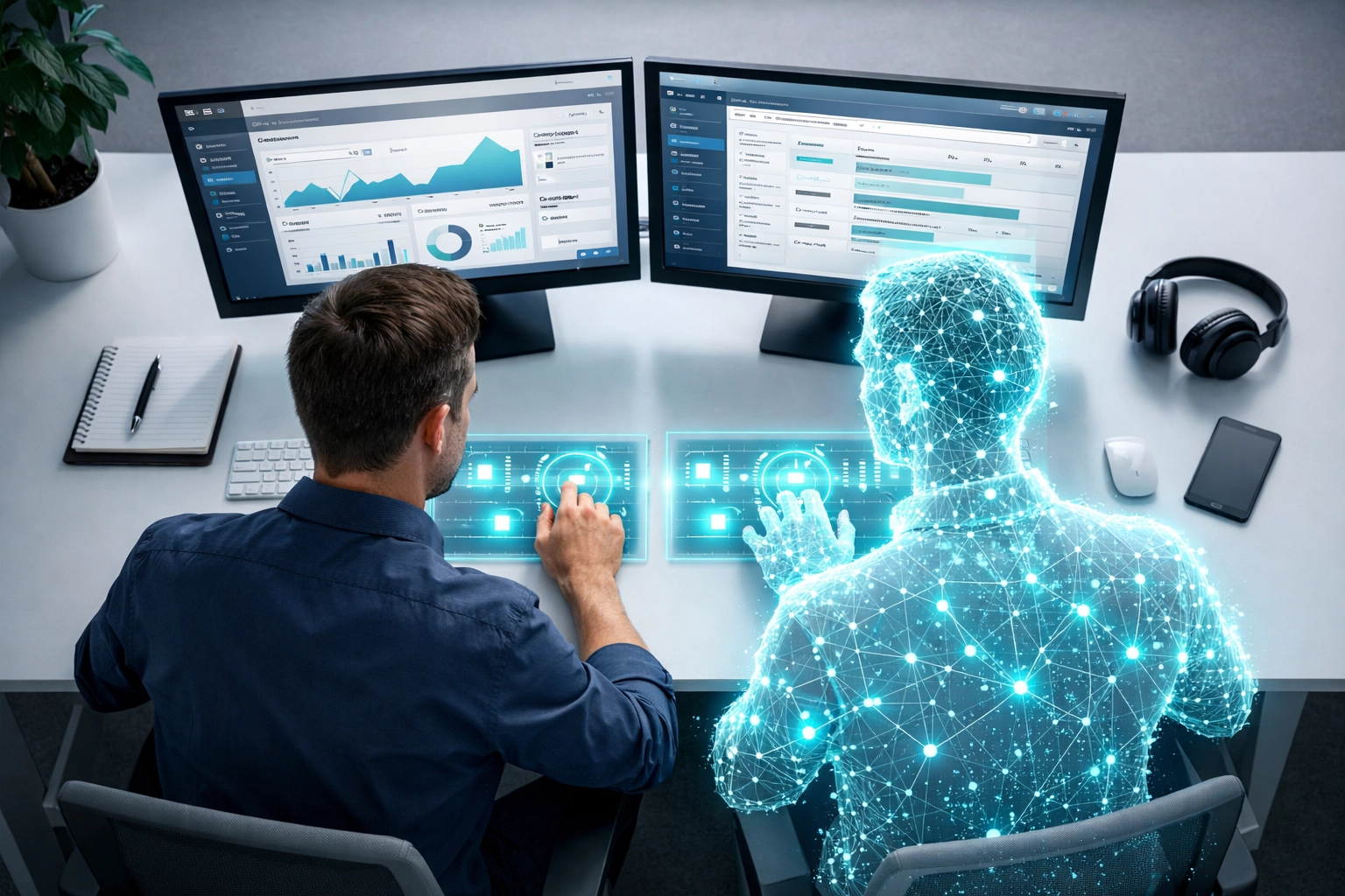 A SaaS professional using an AI co-pilot as a force multiplier for high-speed customer support routines.