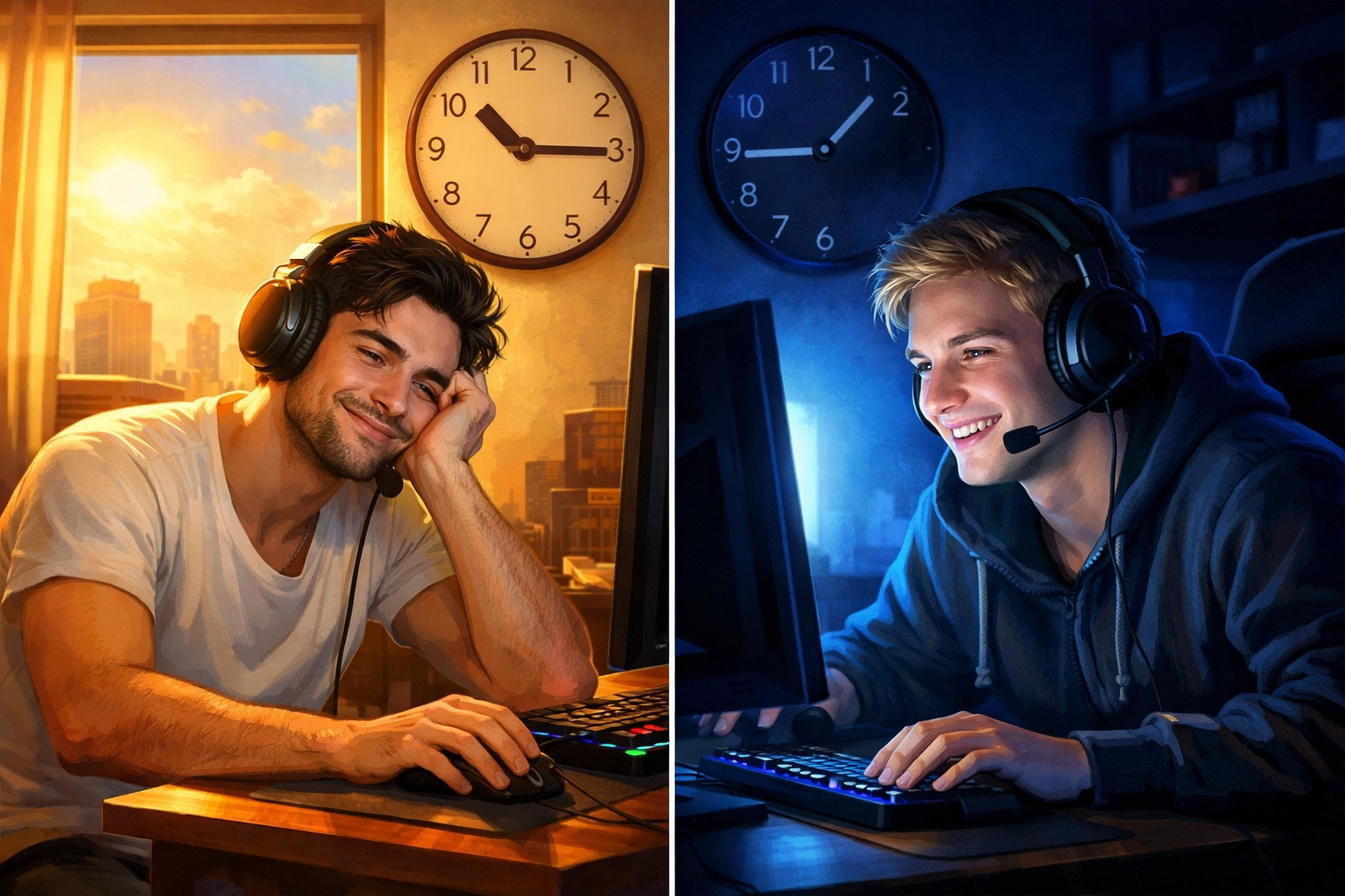 Long-distance gay gamers in different time zones connected through gaming