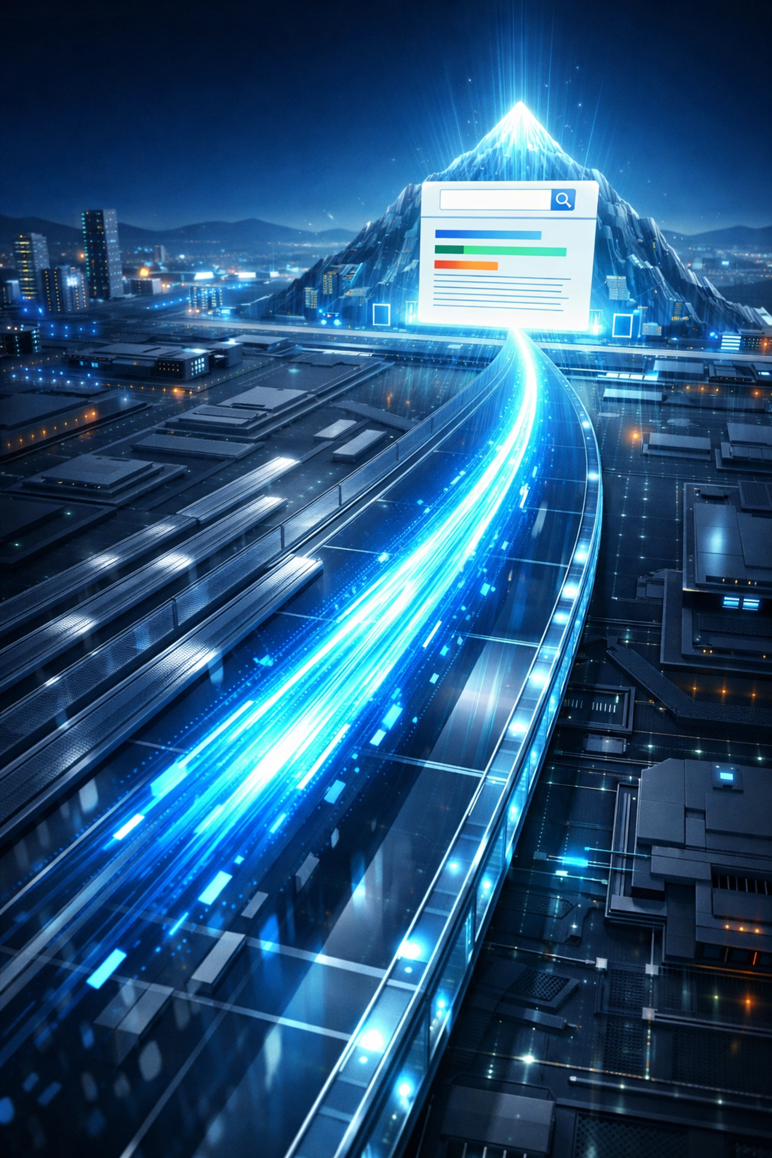 Fast digital data stream reaching top search engine rankings to accelerate business growth through site speed.