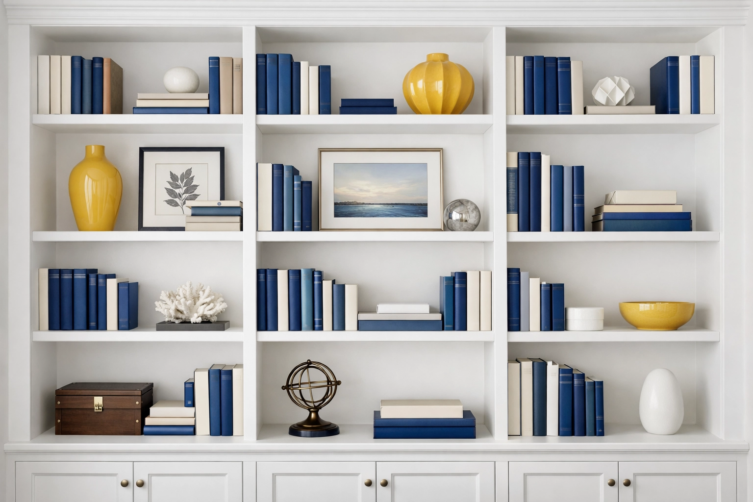 Dusted and organized shelving in a home office, a hallmark of professional house cleaning Ayer MA.