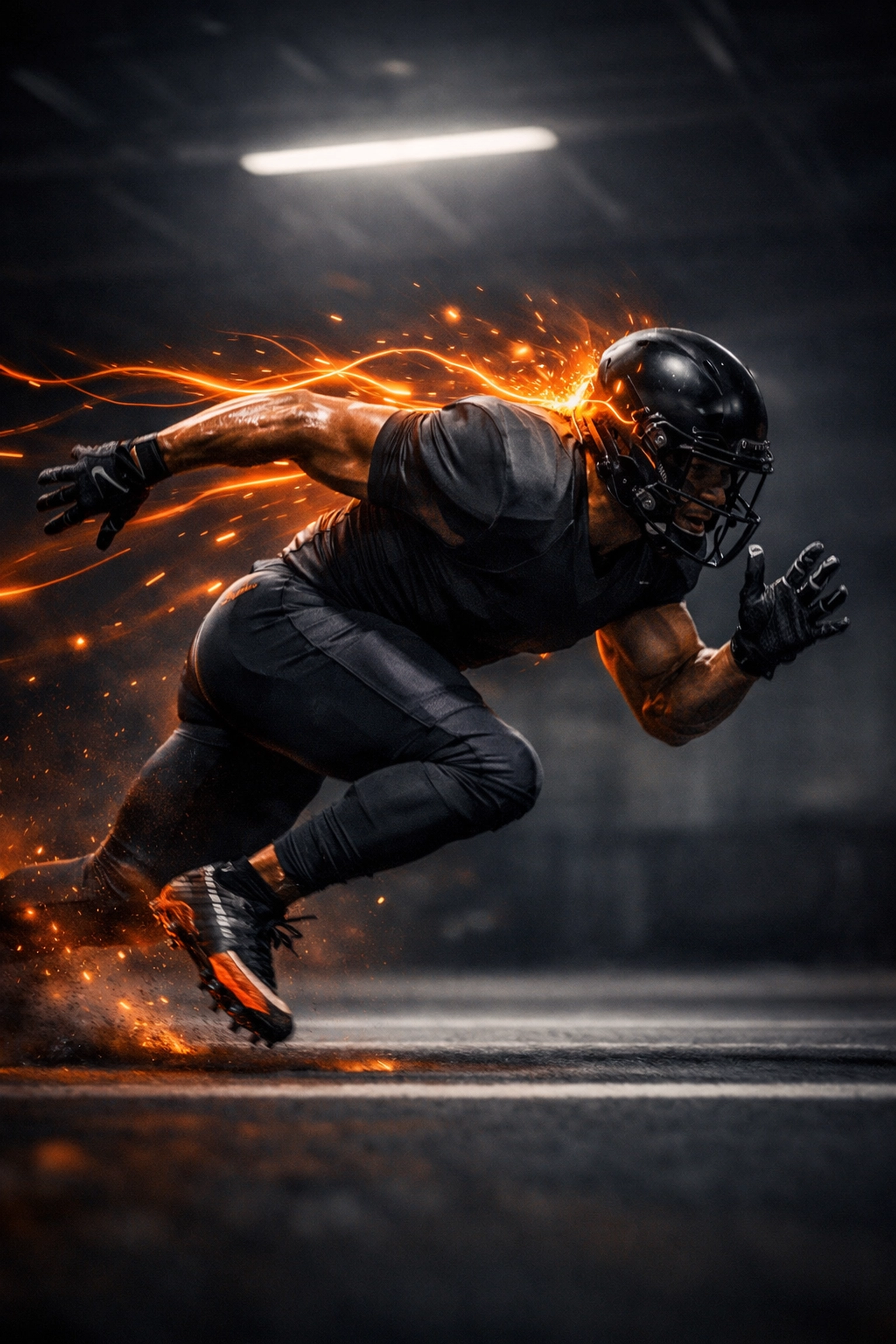 Football athlete explosive sprint start illustrating CNS activation for elite speed training.