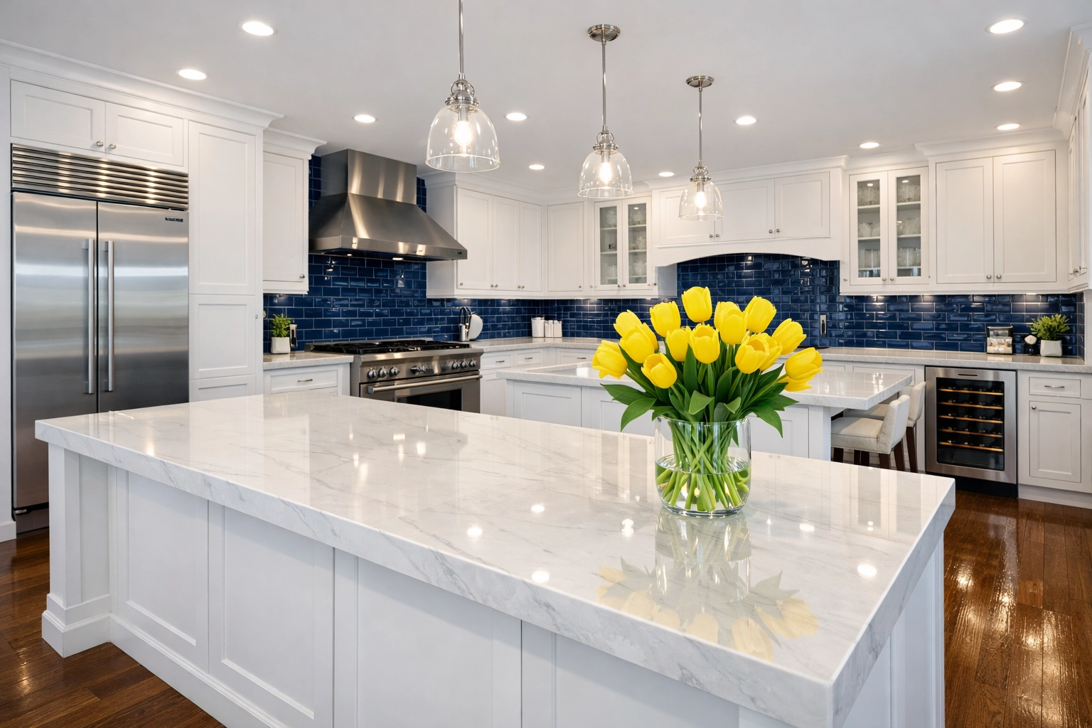 Pristine Concord kitchen featuring streak-free marble islands after a professional deep cleaning service.