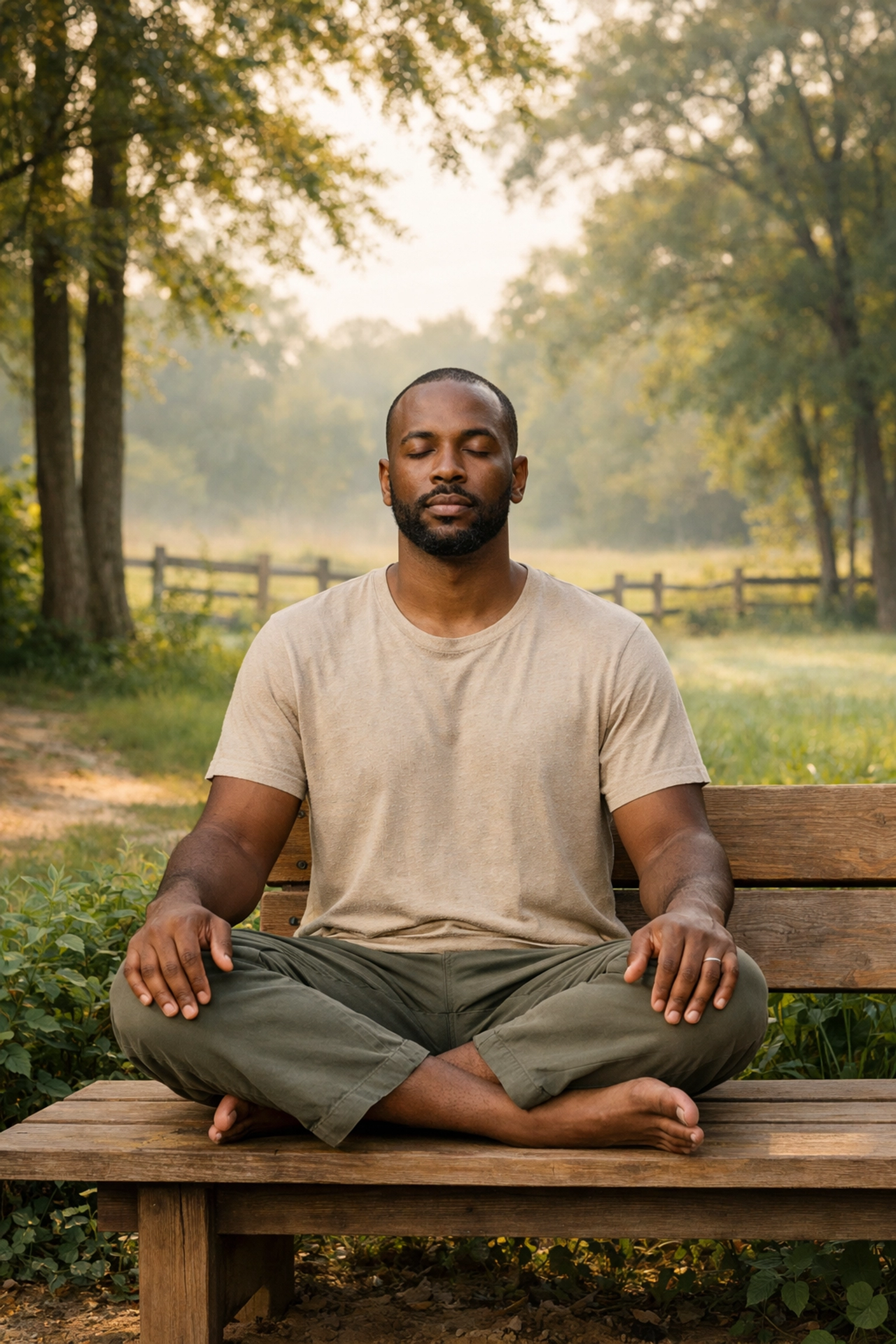 Man practicing mindfulness meditation outdoors as a healthy coping mechanism in trauma recovery