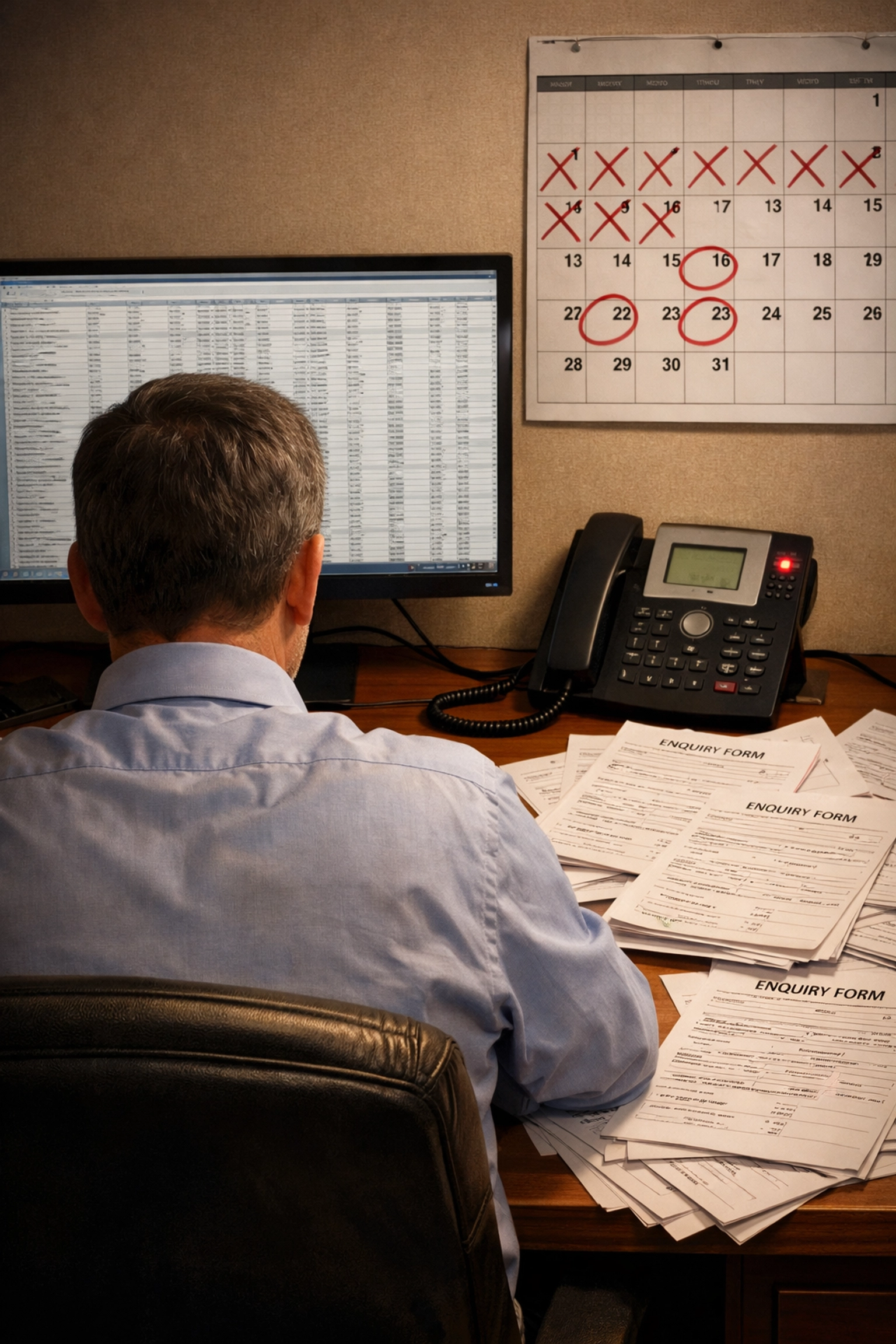 Small business owner struggling with spreadsheet enquiry management and growing customer volume