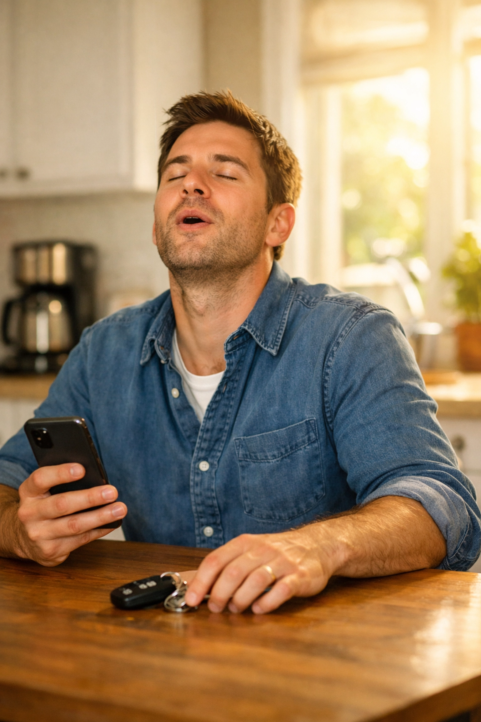 Man at kitchen table receiving an instant payday loan in Canada on his smartphone.
