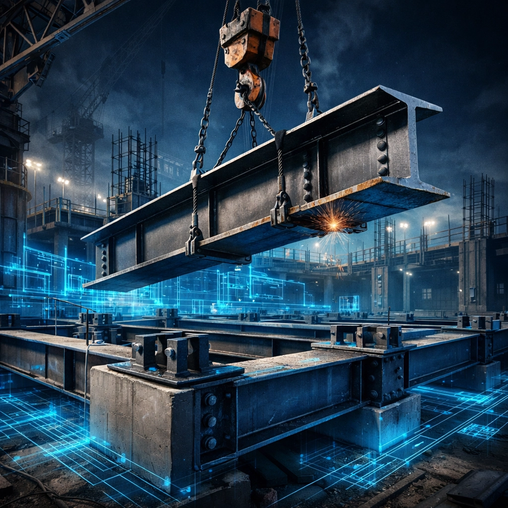 Steel I-beams building a strong foundation for a startup's legal business structure.