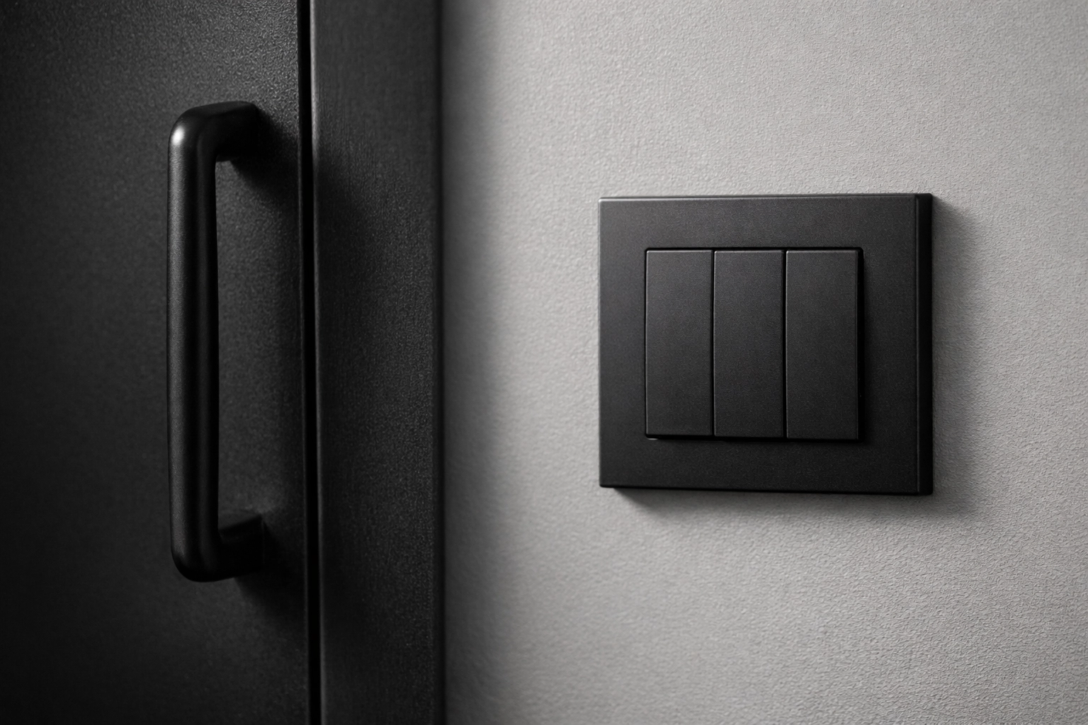 Sanitized high-touch surfaces like cabinet handles and light switches in a professional turnover.